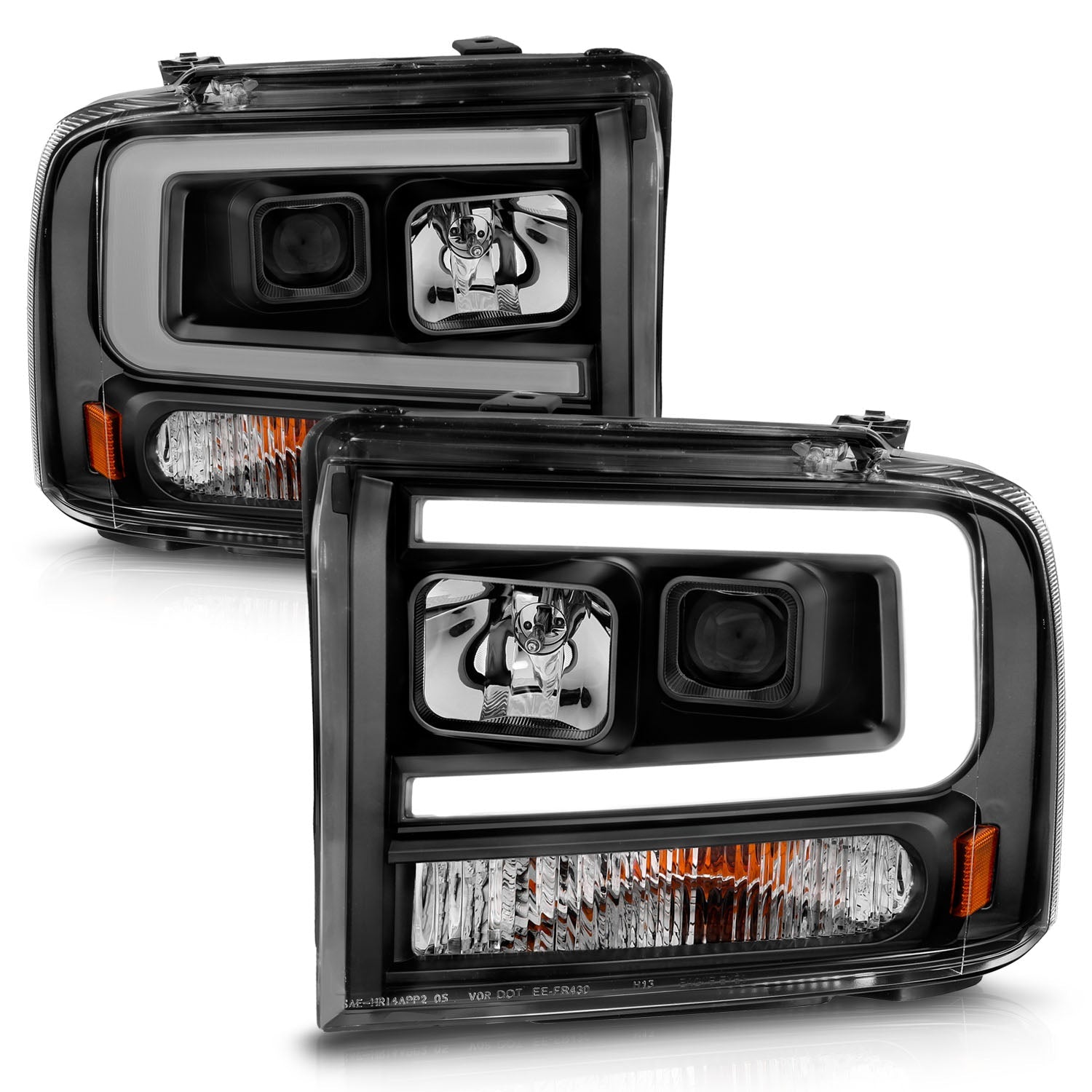 FORD F-250/350/450/550 SUPER DUTY 05-07 / EXCURSION 05 PROJECTOR PLANK STYLE HEADLIGHTS BLACK