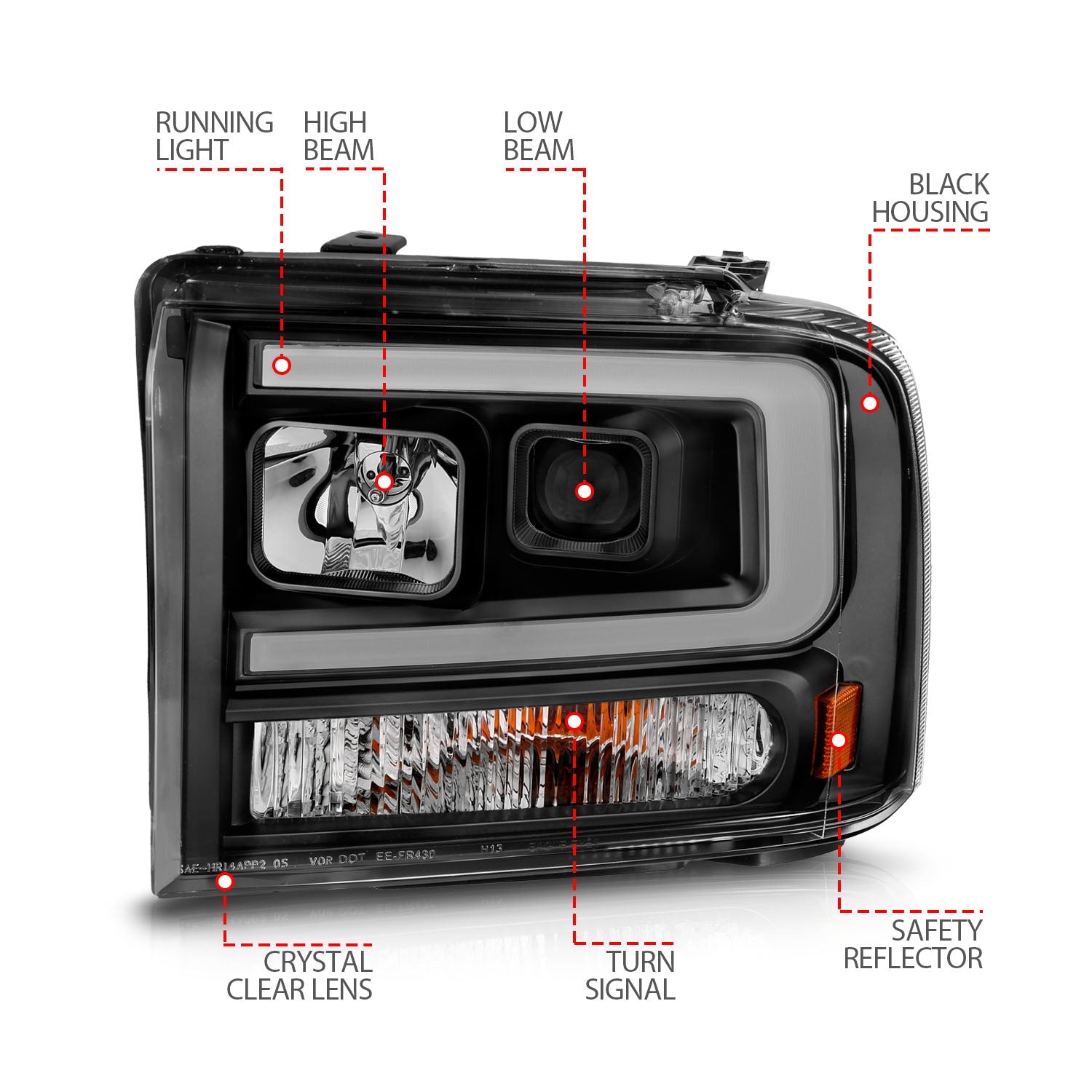 FORD F-250/350/450/550 SUPER DUTY 05-07 / EXCURSION 05 PROJECTOR PLANK STYLE HEADLIGHTS BLACK
