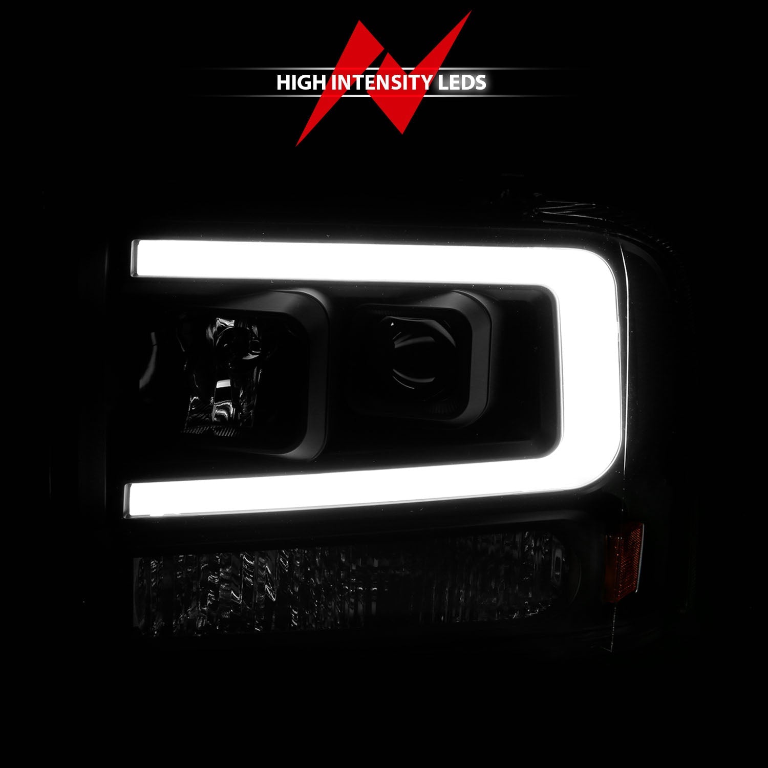 FORD F-250/350/450/550 SUPER DUTY 05-07 / EXCURSION 05 PROJECTOR PLANK STYLE HEADLIGHTS BLACK