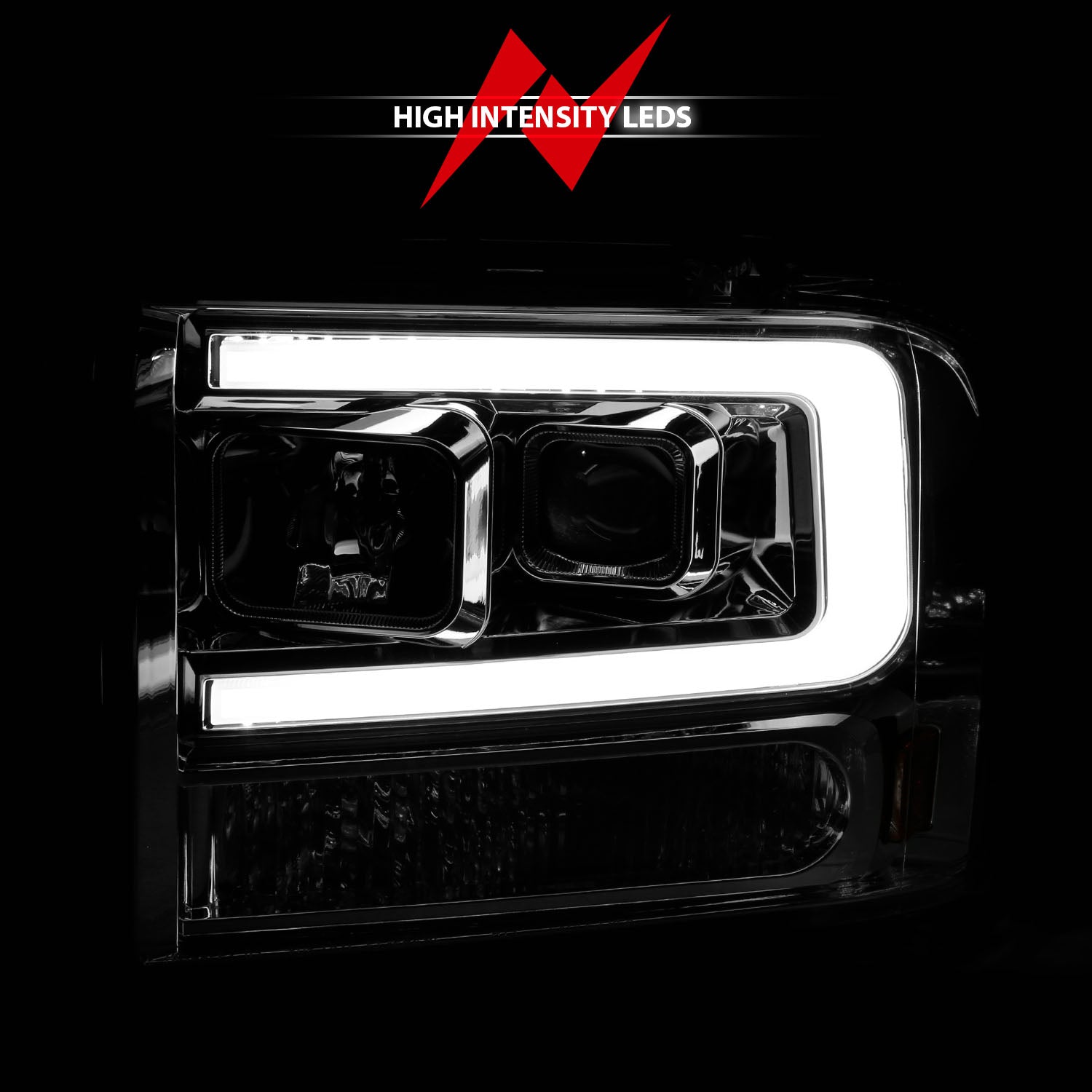 FORD F-250/350/450/550 SUPER DUTY 05-07/EXCURSION 05 PROJECTOR PLANK STYLE HEADLIGHTS CHROME