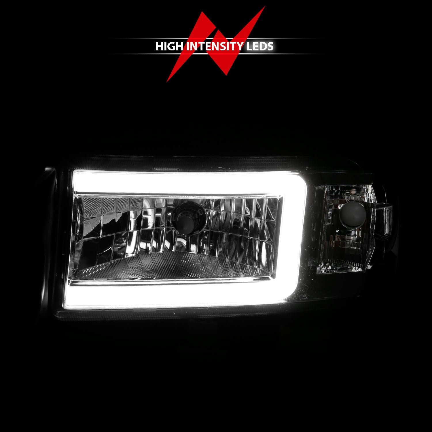 DODGE RAM 1500 94-01 / RAM 2500/3500 94-02/ RAM SPORT MODEL 94-98 CRYSTAL PLANK STYLE HEADLIGHTS CHROME (DUAL LIGHT MODELS ONLY)