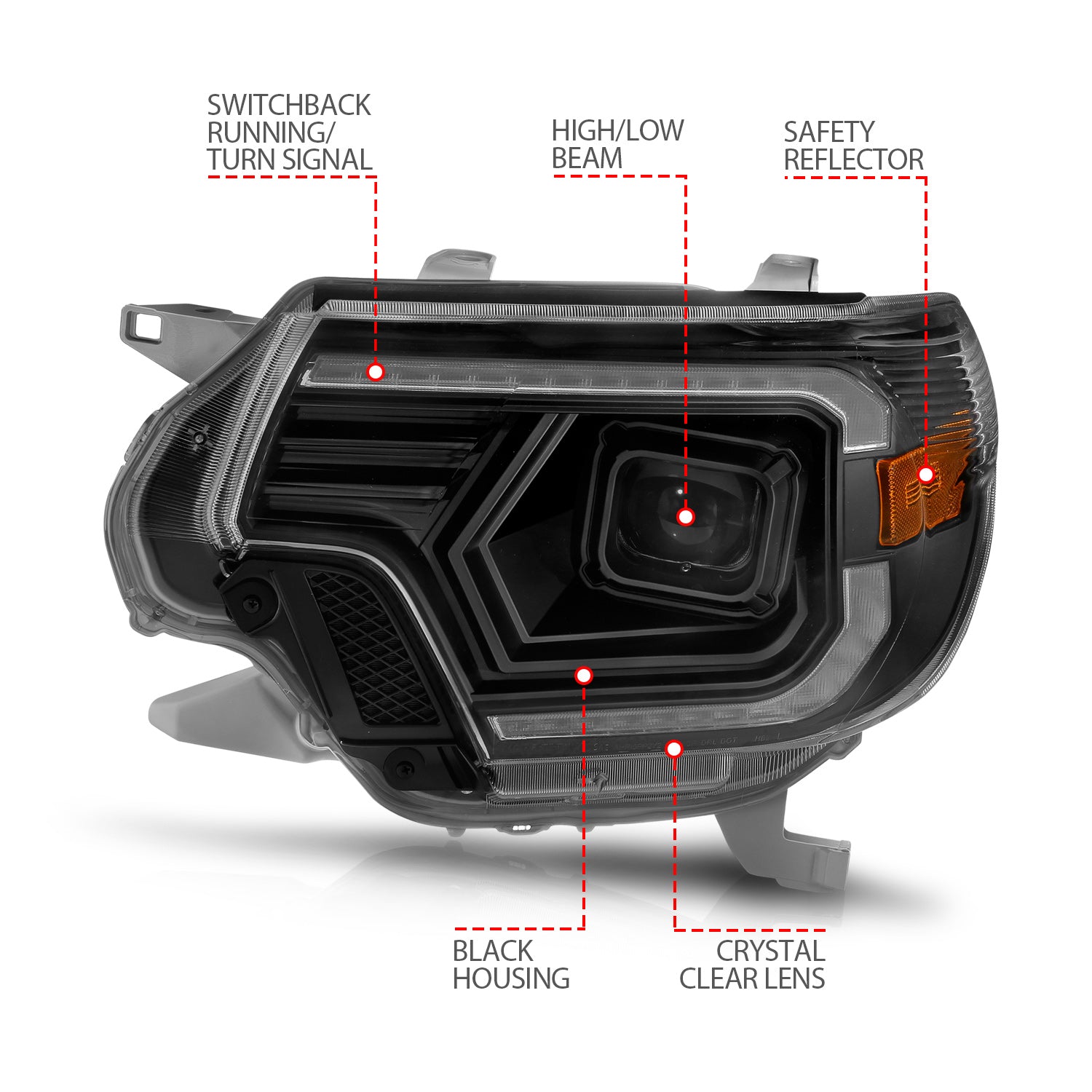 TOYOTA TACOMA 12-15 PROJECTOR LED PLANK STYLE SWITCHBACK HEADLIGHTS BLACK