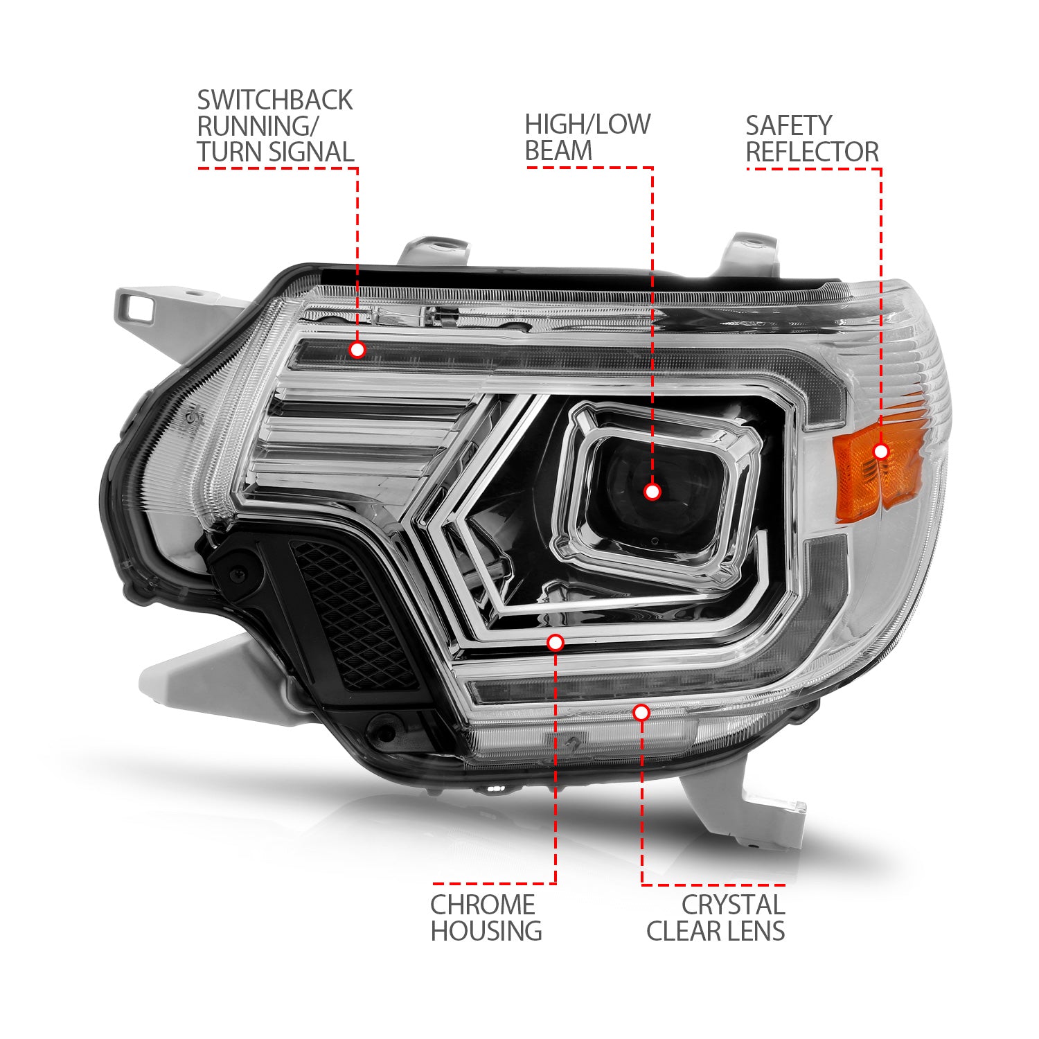 TOYOTA TACOMA 12-15 PROJECTOR LED PLANK STYLE SWITCHBACK HEADLIGHTS CHROME