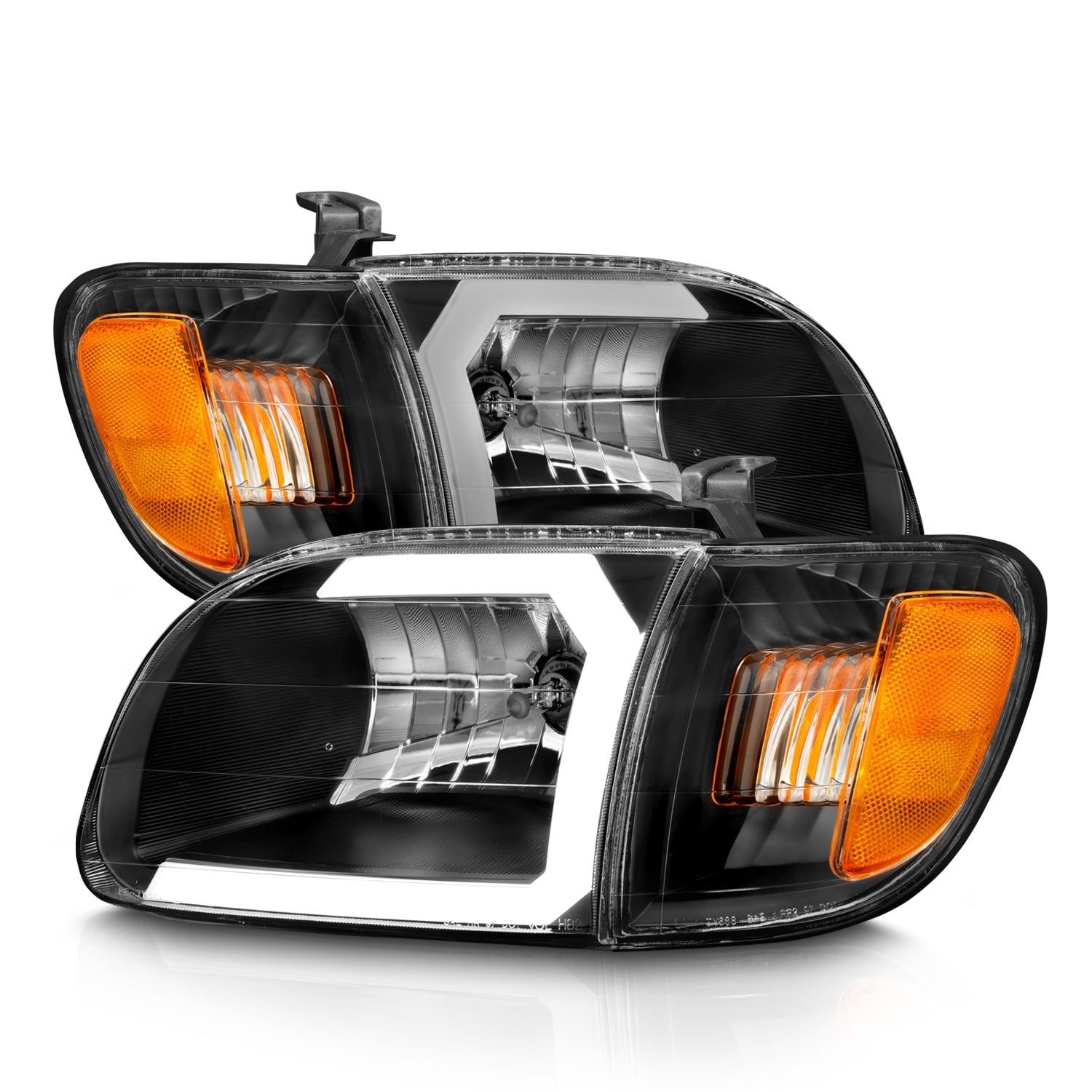 TOYOTA TUNDRA 00-04 CRYSTAL PLANK STYLE HEADLIGHTS BLACK W/ CORNER LIGHTS 2PCS