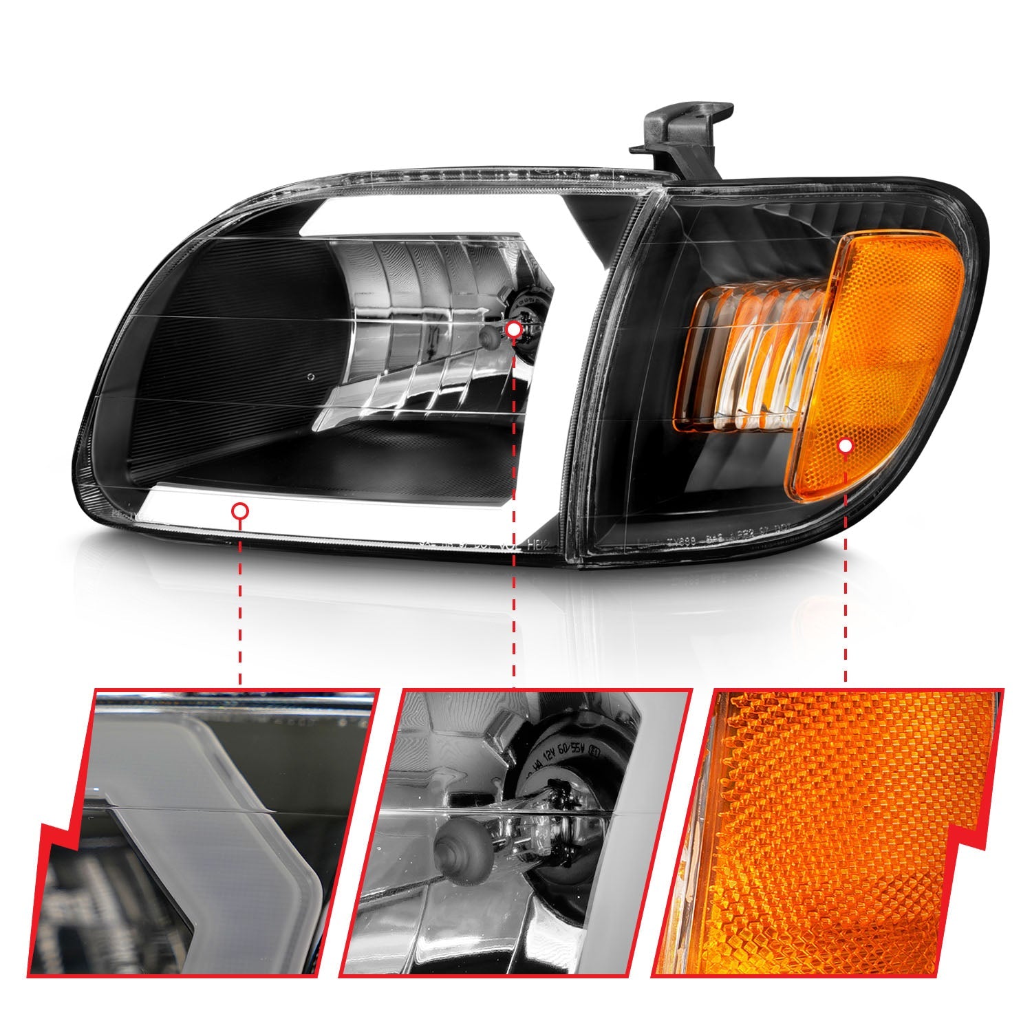 TOYOTA TUNDRA 00-04 CRYSTAL PLANK STYLE HEADLIGHTS BLACK W/ CORNER LIGHTS 2PCS