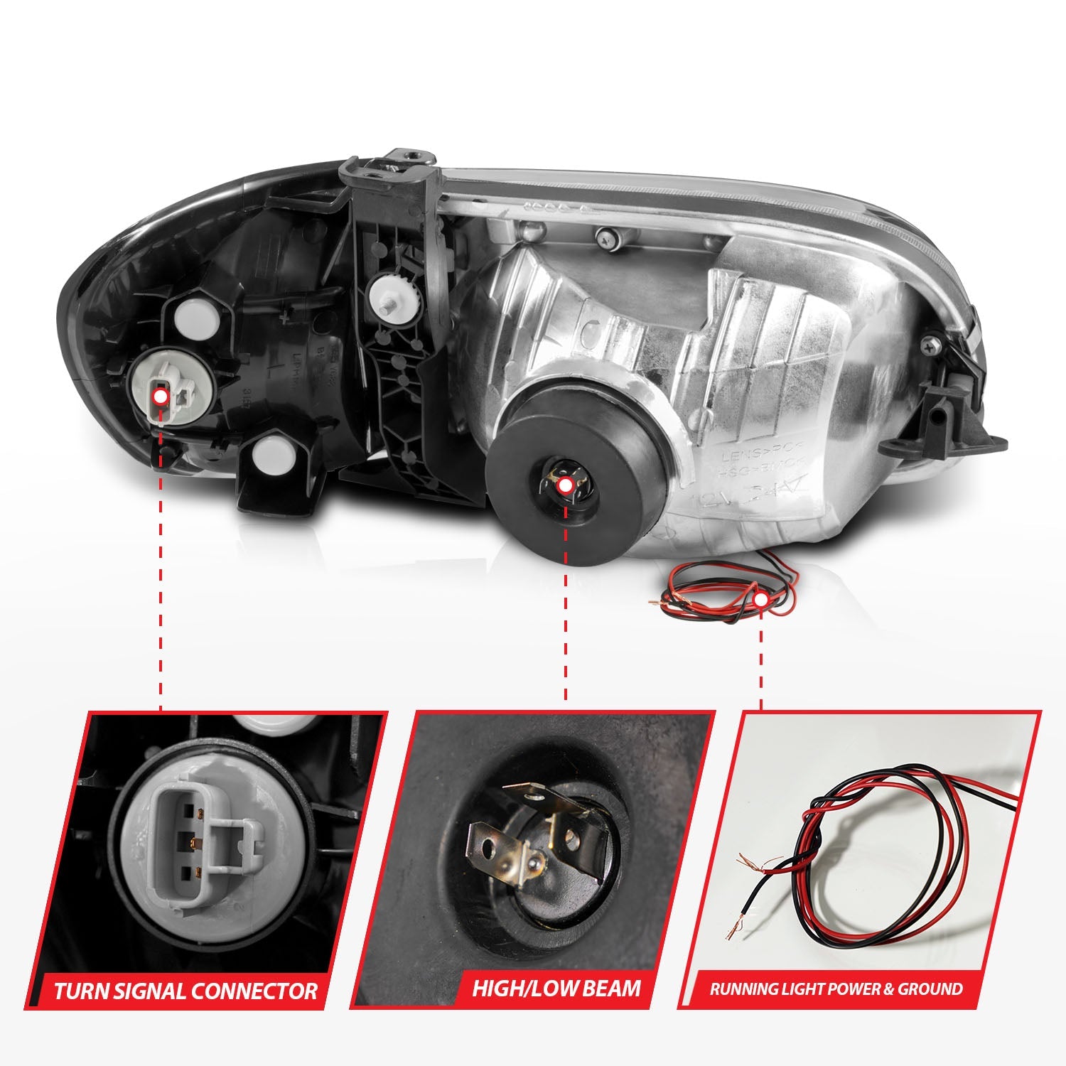 TOYOTA TUNDRA 00-04 CRYSTAL PLANK STYLE HEADLIGHTS BLACK W/ CORNER LIGHTS 2PCS