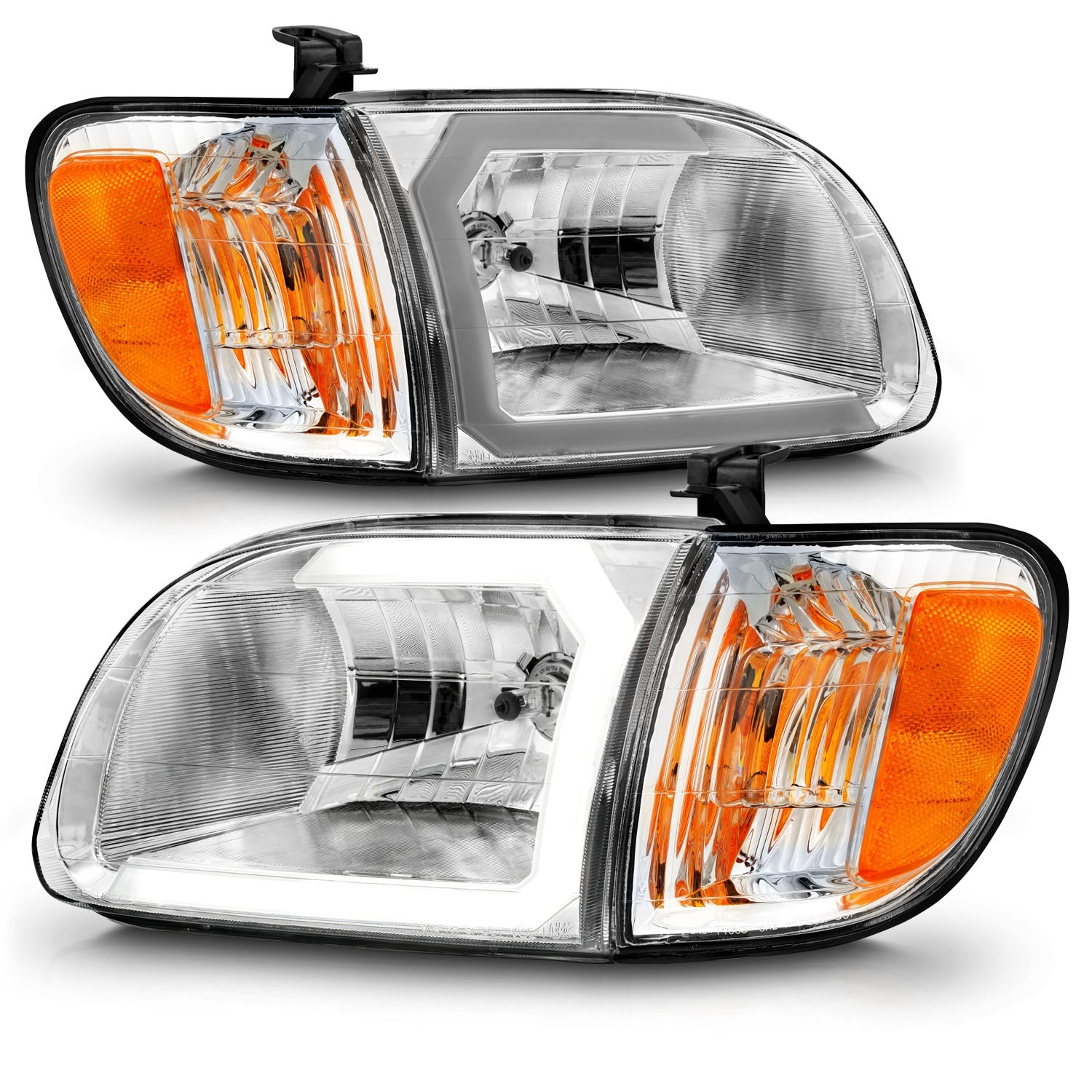 TOYOTA TUNDRA 00-04 CRYSTAL PLANK STYLE HEADLIGHTS CHROME W/ CORNER LIGHTS 2PCS