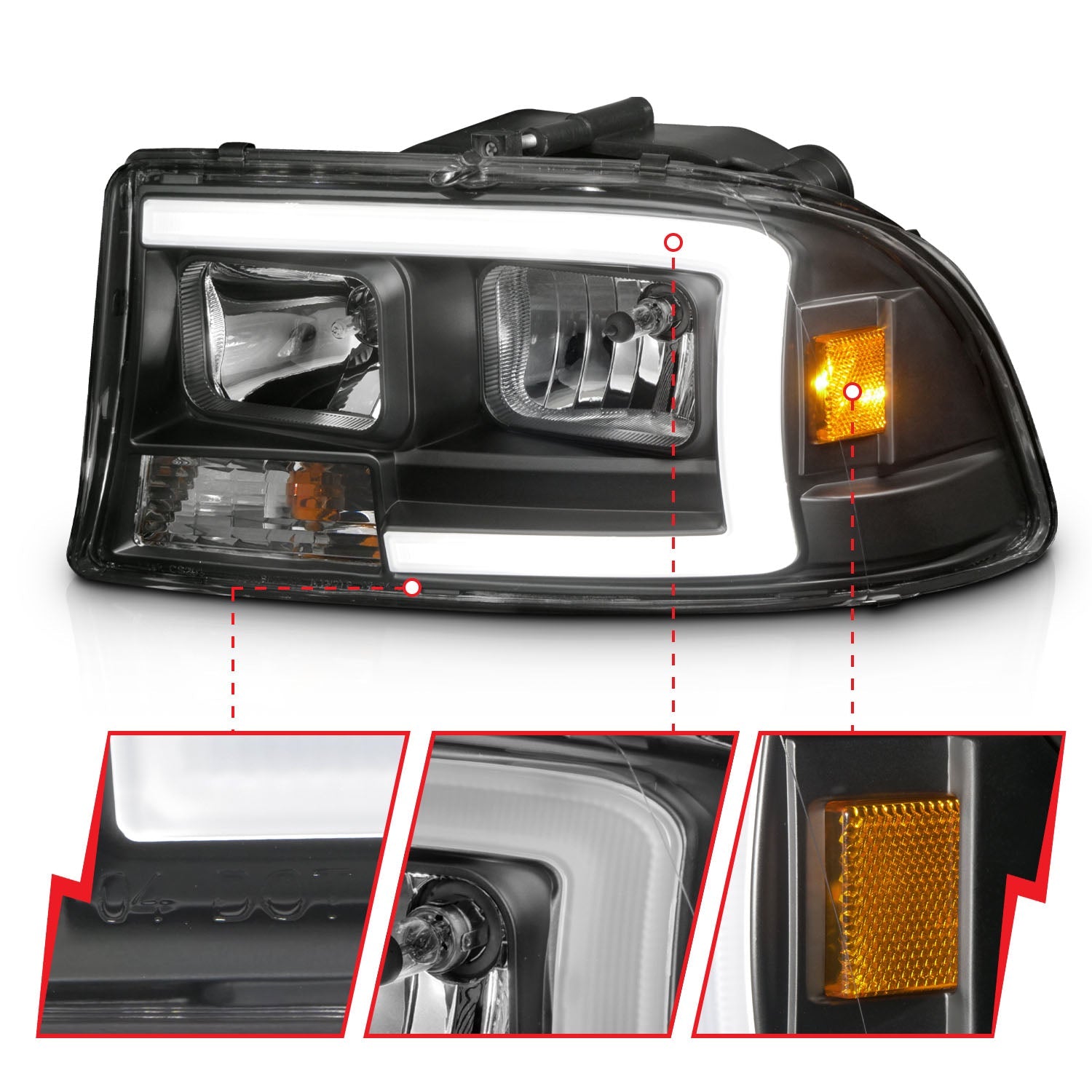 DODGE DAKOTA 97-04 / DURANGO 98-03 CRYSTAL PLANK STYLE HEADLIGHTS BLACK