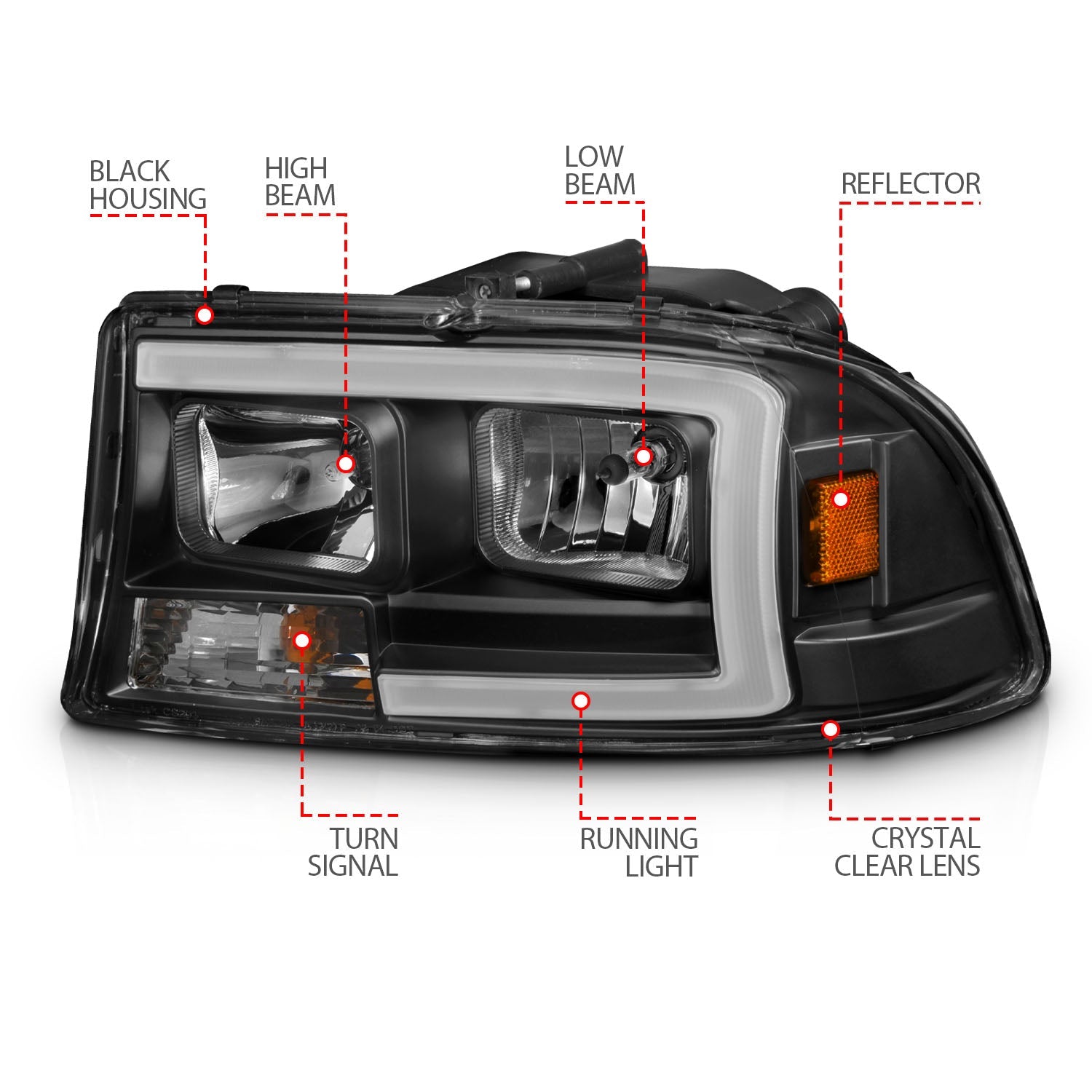 DODGE DAKOTA 97-04 / DURANGO 98-03 CRYSTAL PLANK STYLE HEADLIGHTS BLACK