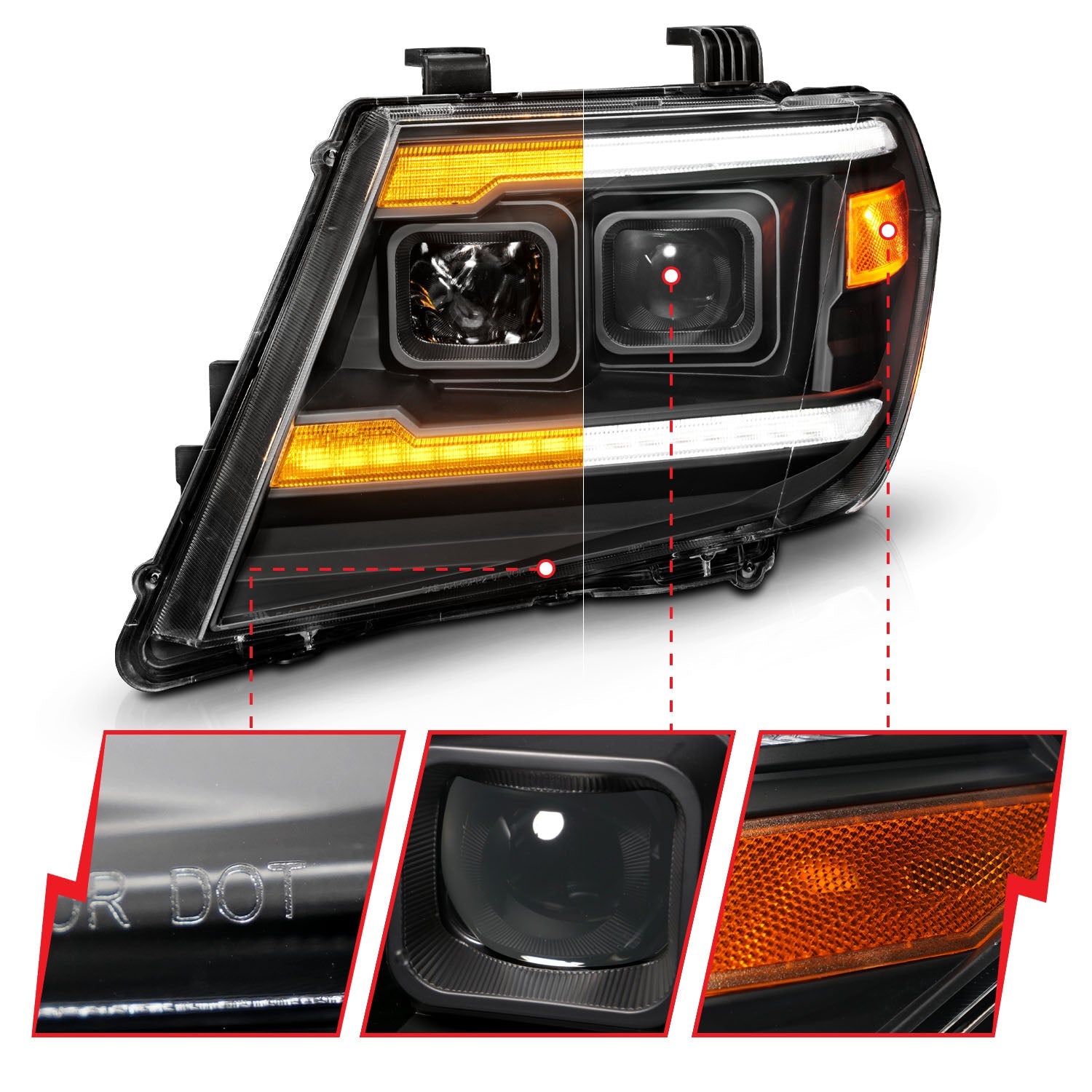 NISSAN FRONTIER 09-21 PROJECTOR PLANK STYLE HEADLIGHTS BLACK W/ DRL & SEQUENTIAL SIGNAL