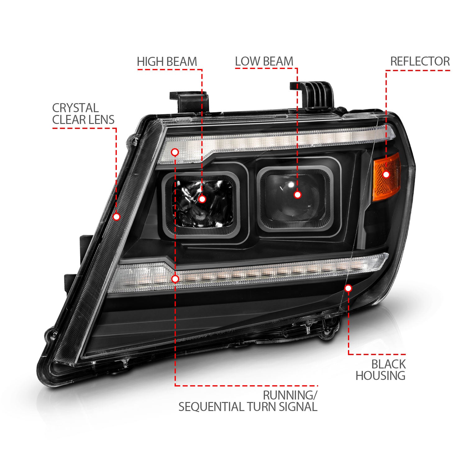 NISSAN FRONTIER 09-21 PROJECTOR PLANK STYLE HEADLIGHTS BLACK W/ DRL & SEQUENTIAL SIGNAL