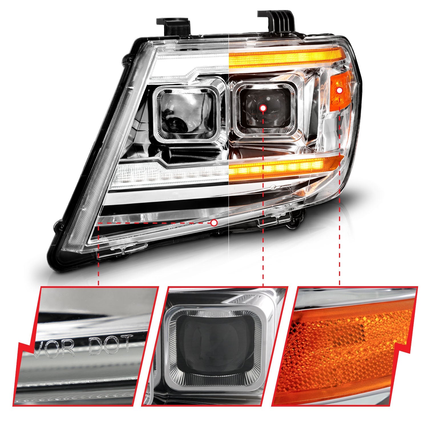 NISSAN FRONTIER 09-21 PROJECTOR PLANK STYLE HEADLIGHTS CHROME W/ DRL & SEQUENTIAL SIGNAL