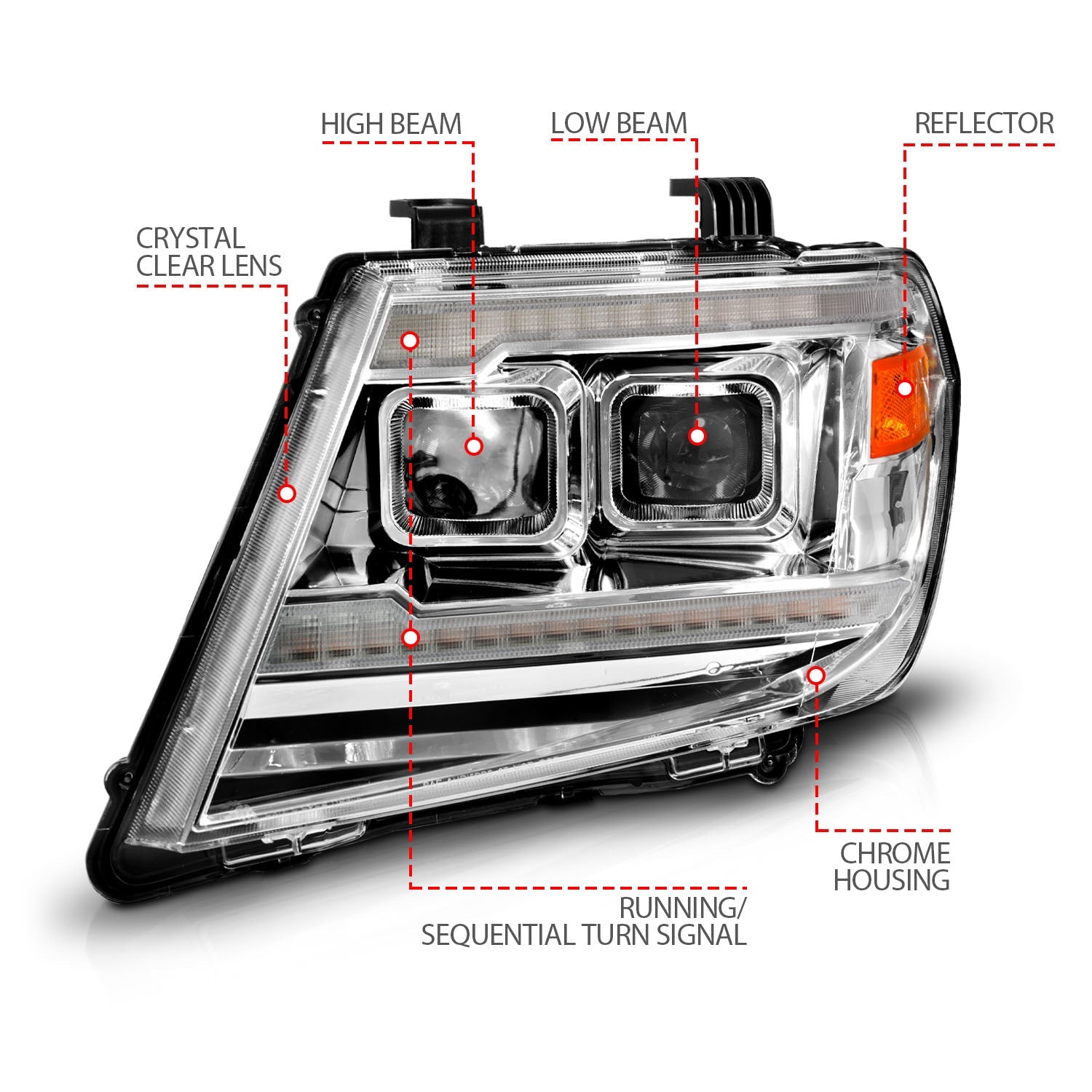 NISSAN FRONTIER 09-21 PROJECTOR PLANK STYLE HEADLIGHTS CHROME W/ DRL & SEQUENTIAL SIGNAL
