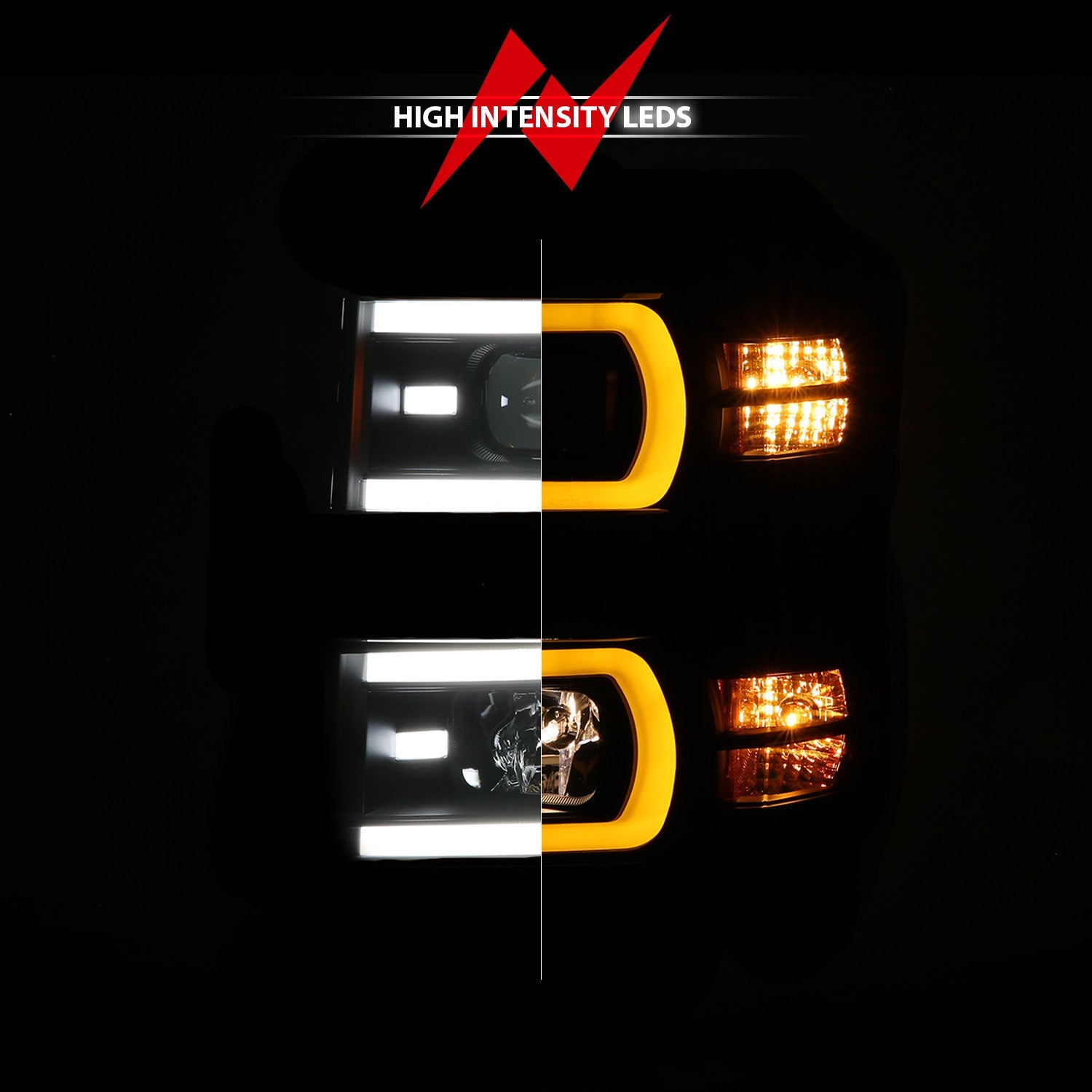 CHEVY SILVERADO 1500 14-15 PROJECTOR PLANK STYLE SEQUENTIAL HEADLIGHTS BLACK
