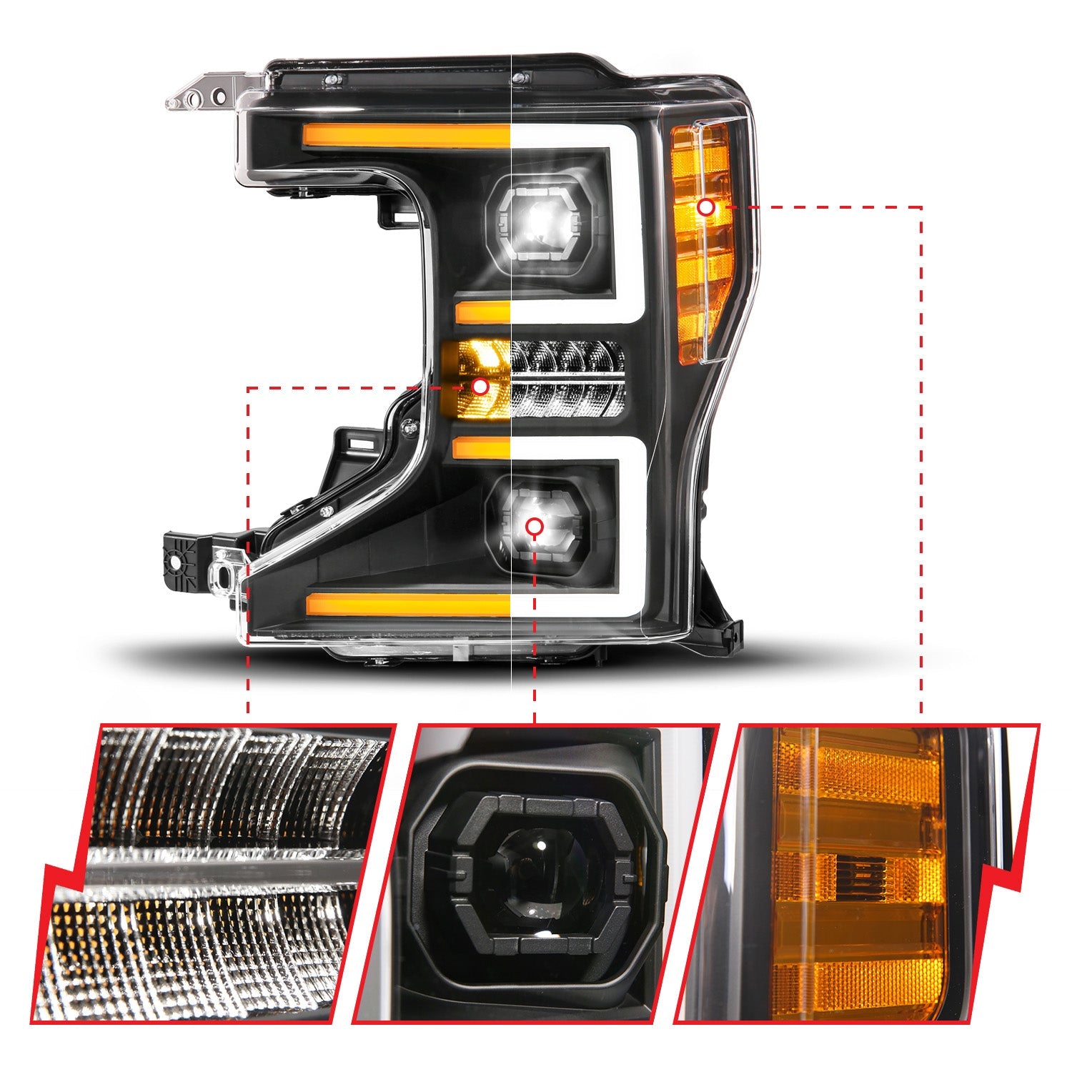 FORD F-250/F-350 SUPER DUTY 20-22 Z-SERIES FULL LED PROJECTOR HEADLIGHTS BLACK HOUSING W/ INITIATION & SEQUENTIAL (FACTORY HALOGEN MODELS ONLY)