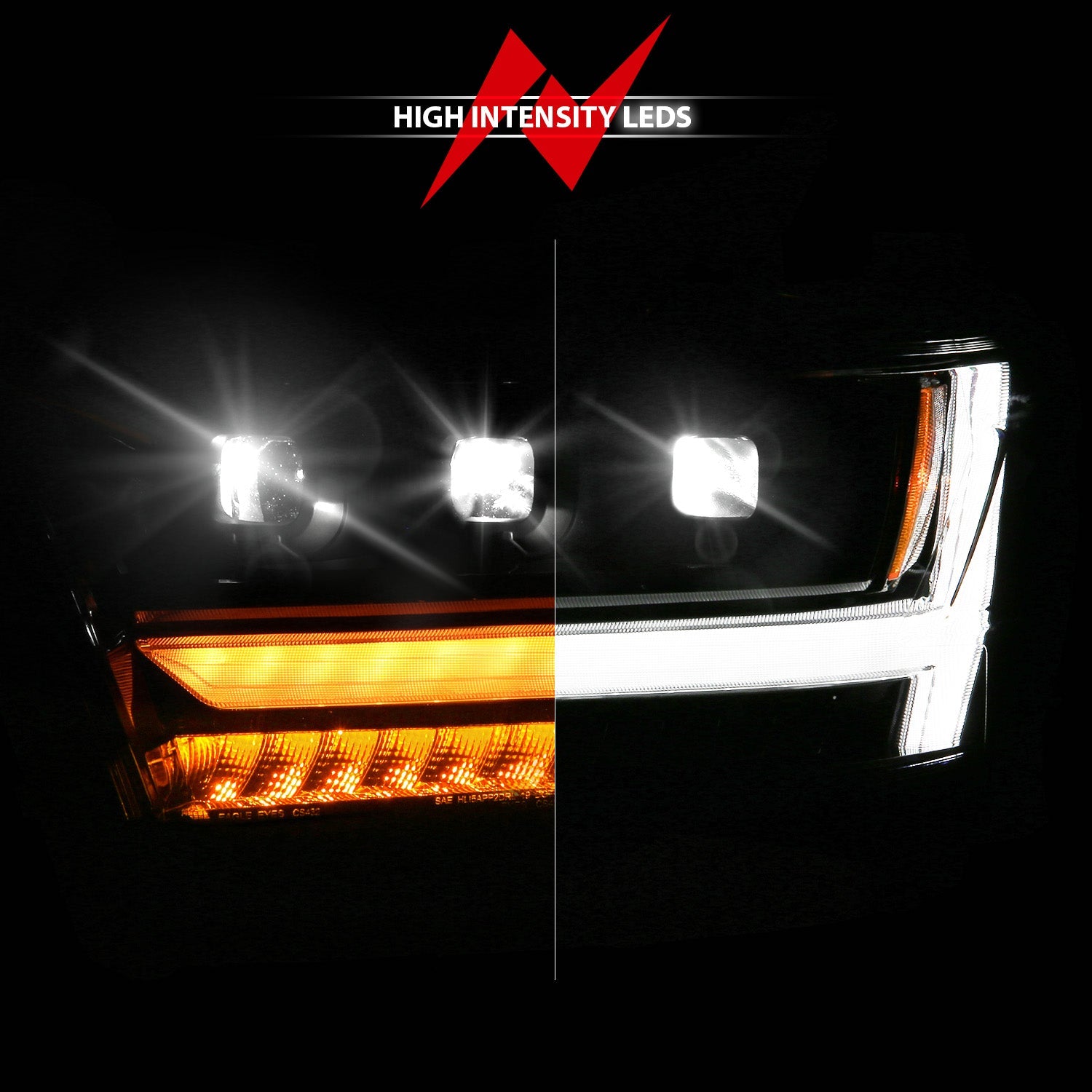 RAM 1500 (NEW BODY) 19-24 FULL LED PROJECTOR LIGHT BAR HEADLIGHTS BLACK W/ INITIATION & SEQUENTIAL (FOR HALOGEN MODELS ONLY)