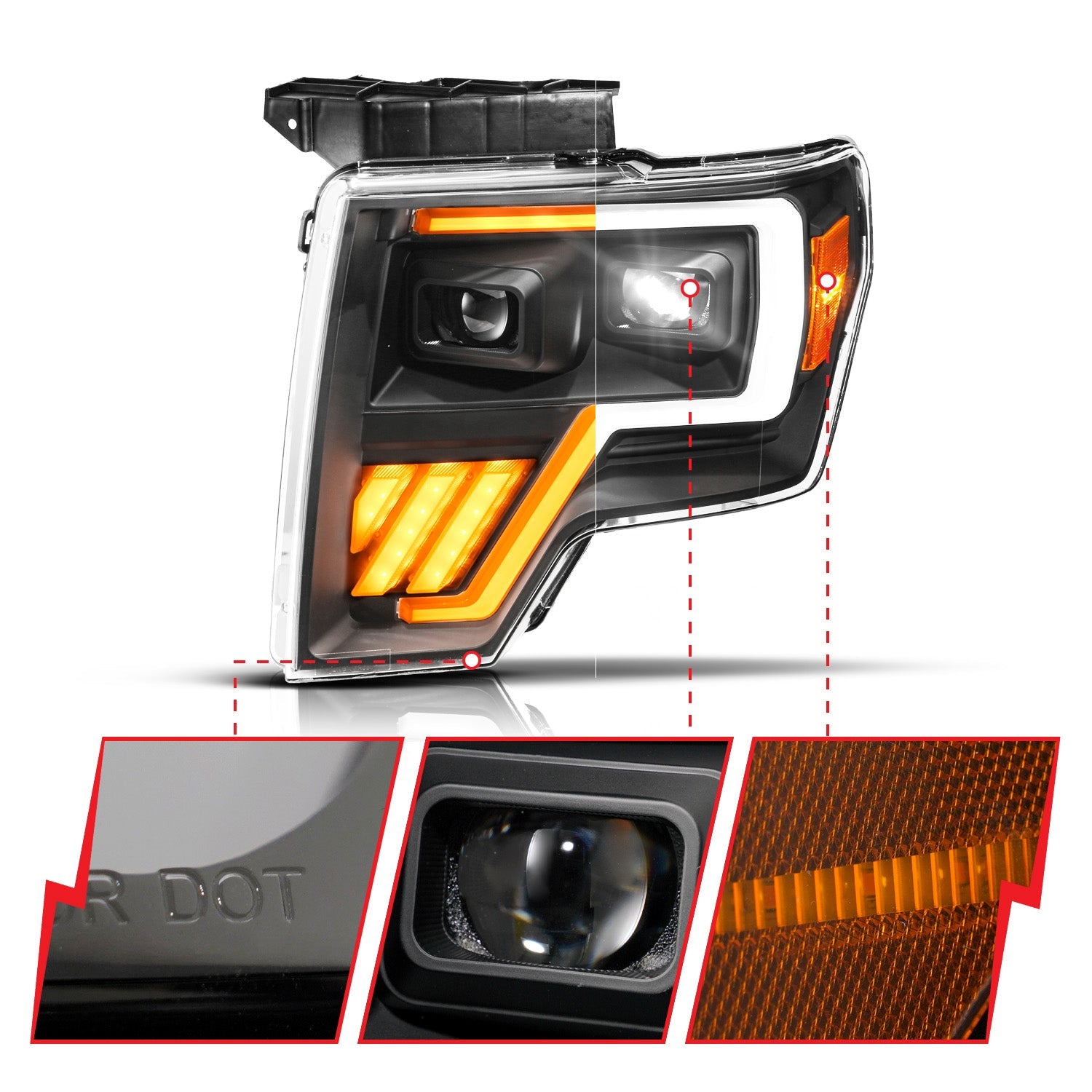 FORD F-150 09-14 FULL LED PROJECTOR PLANK HEADLIGHTS BLACK W/ INITIATION & SEQUENTIAL (FOR HALOGEN MODELS ONLY)