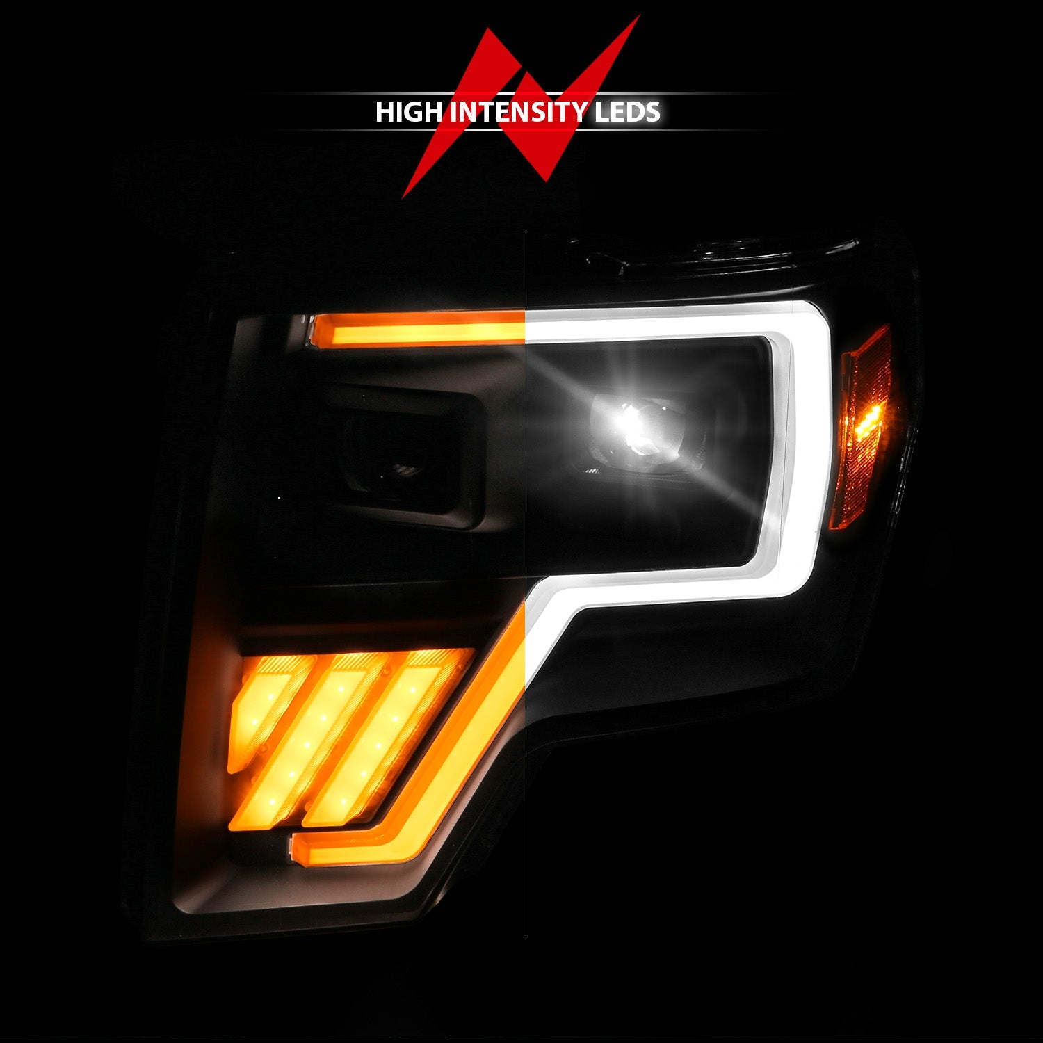 FORD F-150 09-14 FULL LED PROJECTOR PLANK HEADLIGHTS BLACK W/ INITIATION & SEQUENTIAL (FOR HALOGEN MODELS ONLY)