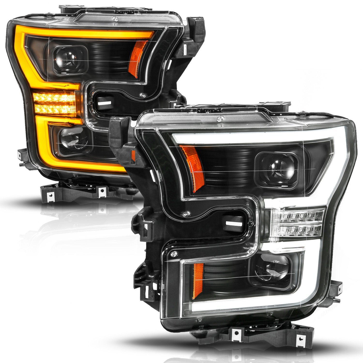 FORD F-150 15-17 FULL LED PROJECTOR PLANK STYLE HEADLIGHTS BLACK W/ INITIATION & SEQUENTIAL (FITS HALOGEN MODELS ONLY)