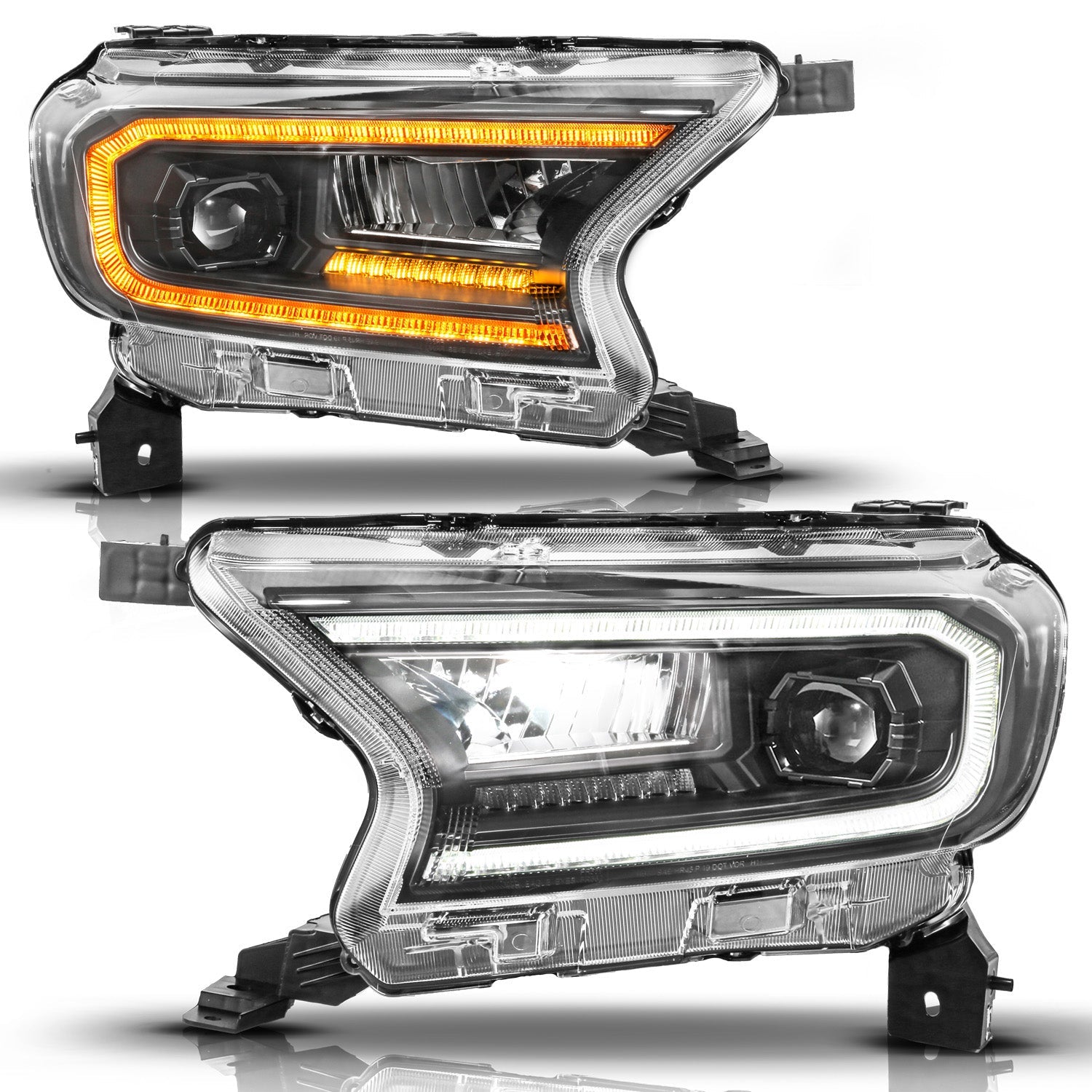FORD RANGER 19-23 FULL LED PROJECTOR HEADLIGHTS BLACK W/ INITIATION & SEQUENTIAL (FOR FACTORY HALOGEN MODEL)