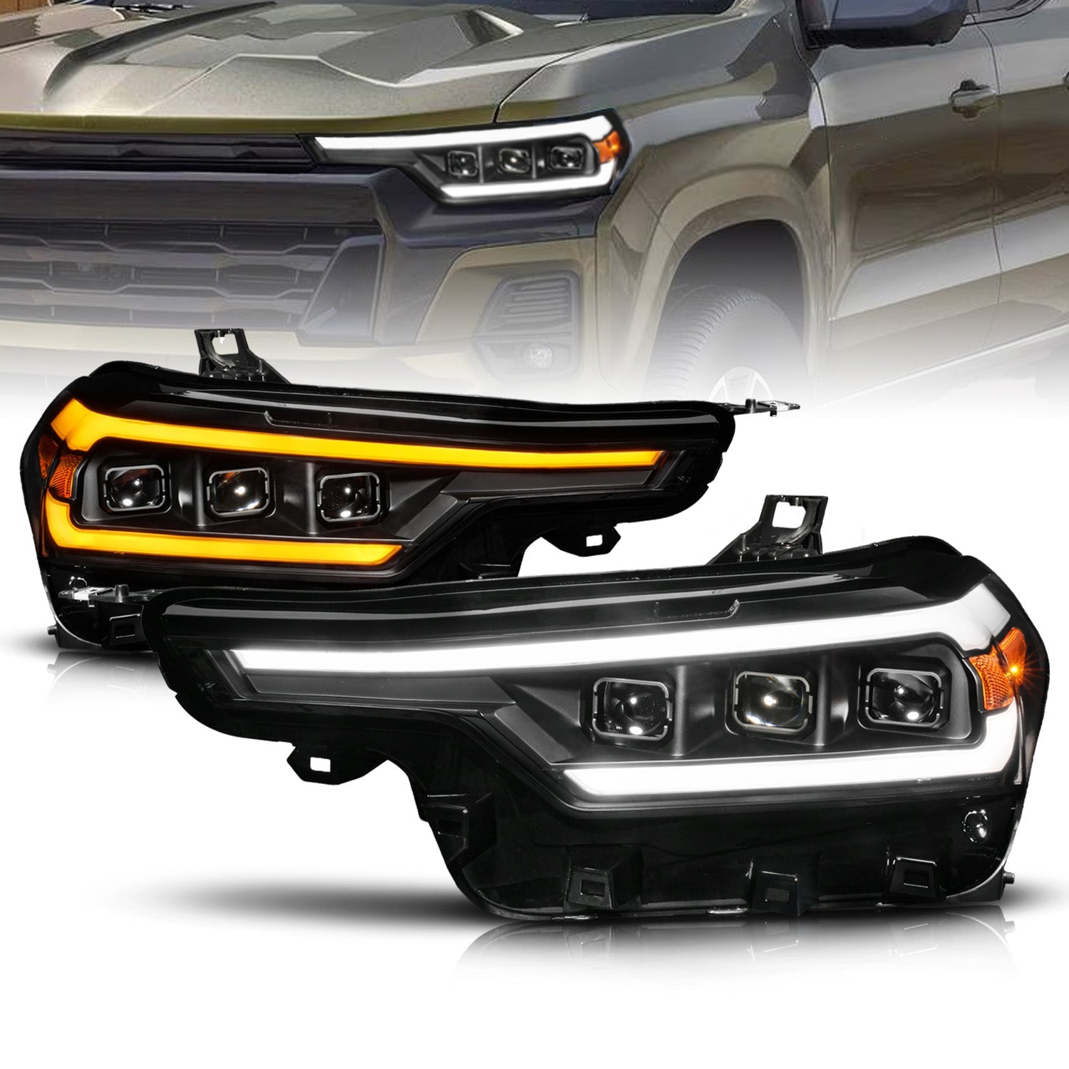CHEVY COLORADO 23-26 Z-SERIES FULL LED PROJECTOR HEADLIGHTS BLACK W/ DRL SWITCH & INITIATION (OEM LED MODELS ONLY)