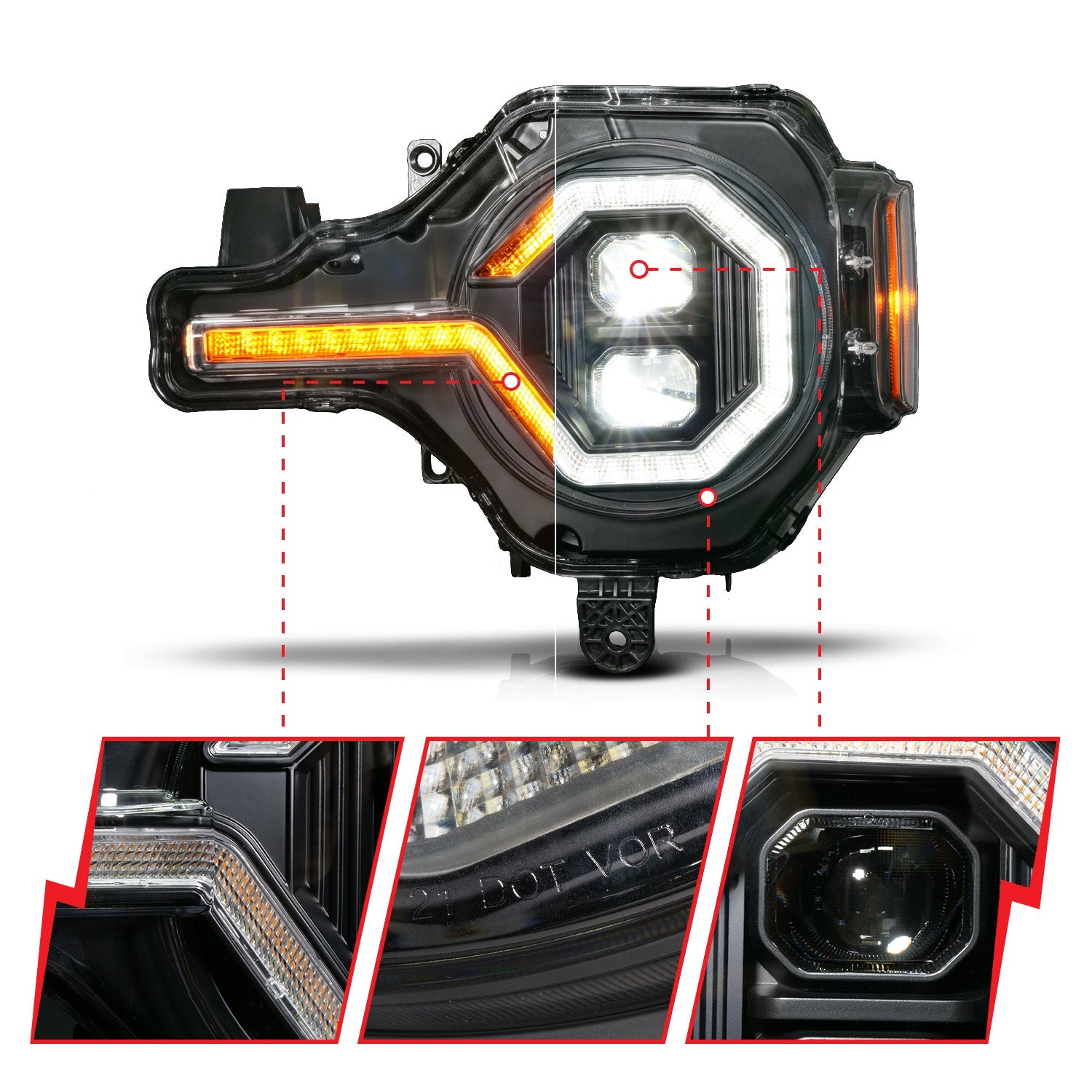 FORD BRONCO 21-26 Z-SERIES FULL LED PROJECTOR HEADLIGHTS BLACK W/ DRL SWITCH, INITIATION & SEQUENTIAL