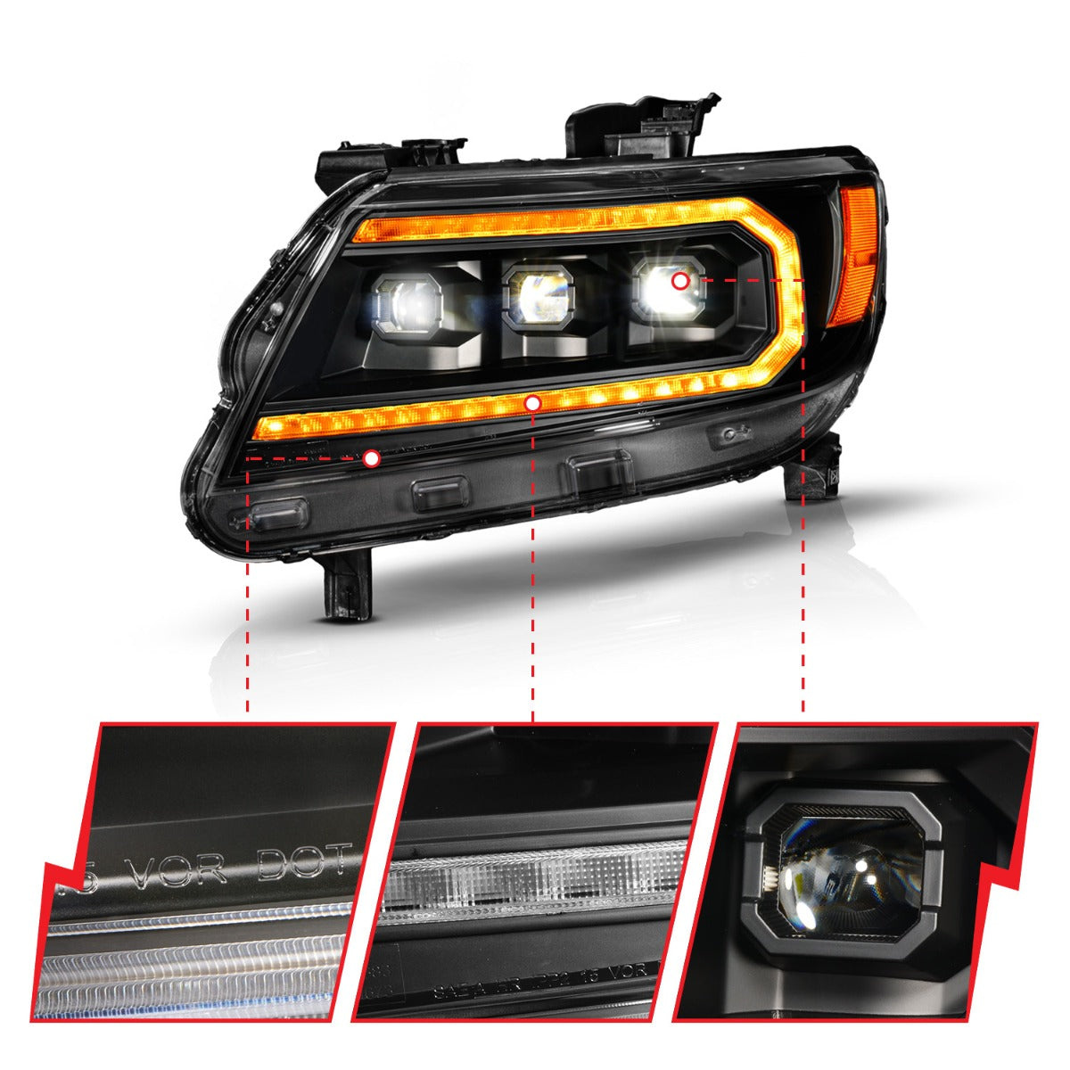 CHEVY COLORADO 15-22 FULL LED PROJECTOR HEADLIGHTS BLACK W/ AMBER DRL, INITIATION & SEQUENTIAL