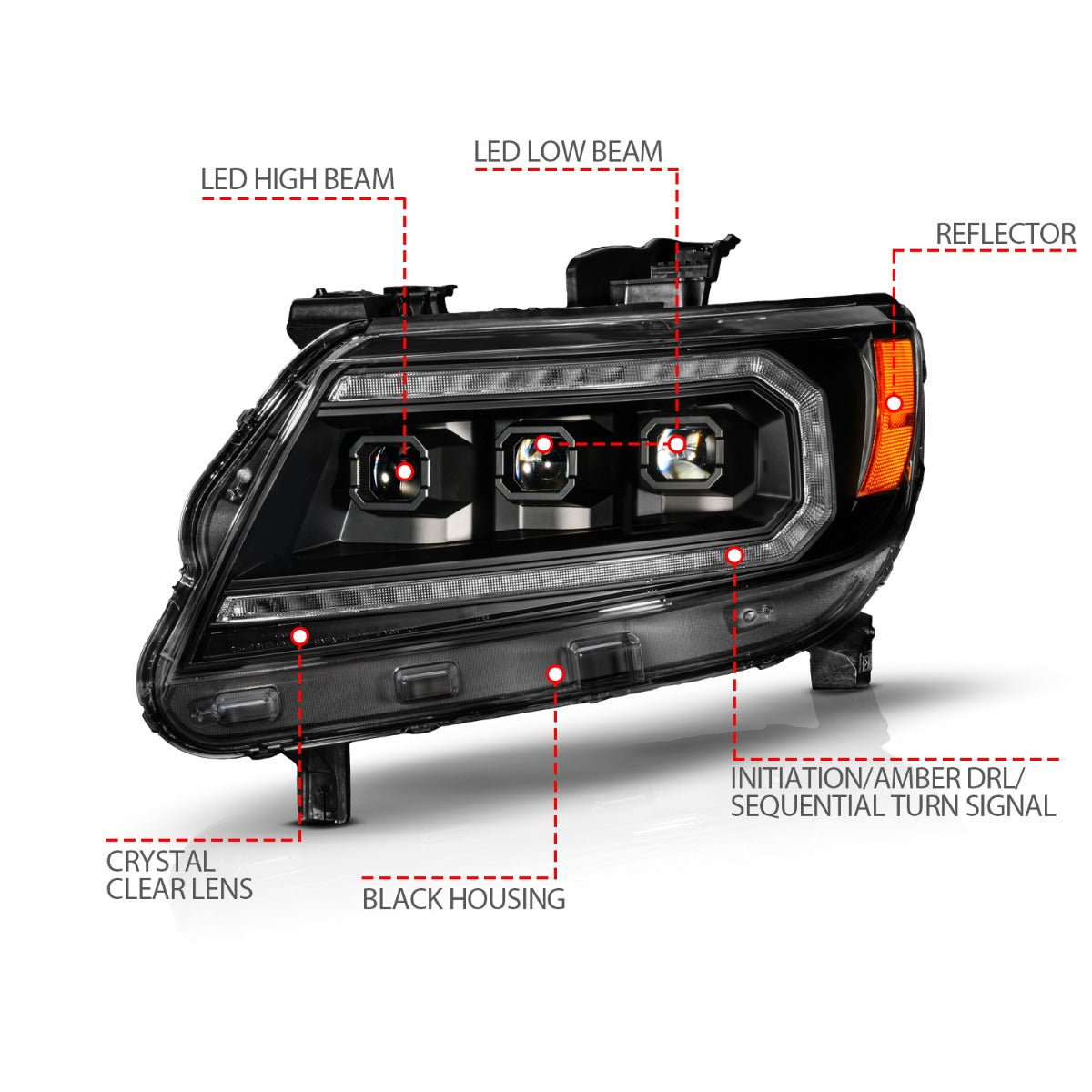CHEVY COLORADO 15-22 FULL LED PROJECTOR HEADLIGHTS BLACK W/ AMBER DRL, INITIATION & SEQUENTIAL