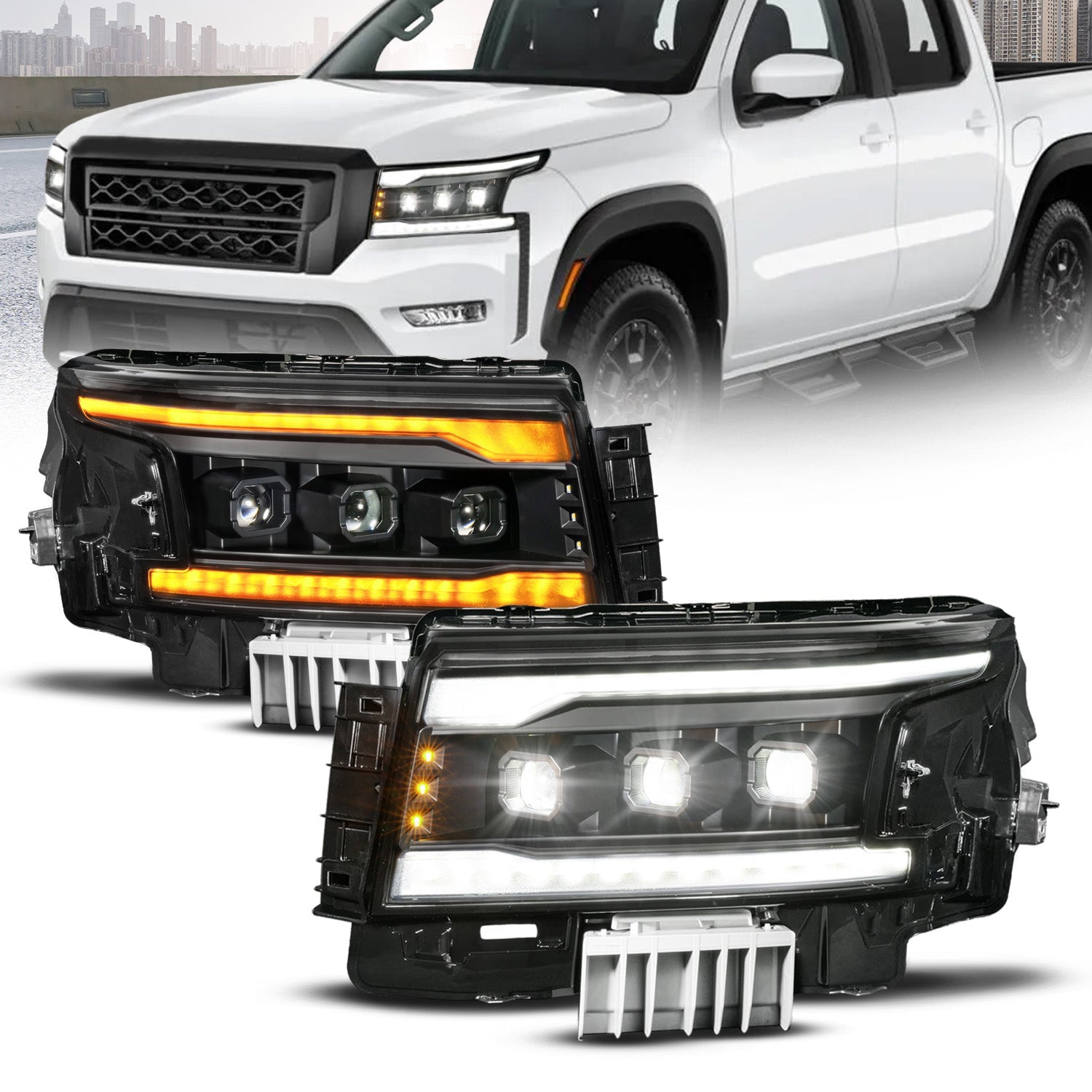 NISSAN FRONTIER 22-26 Z-SERIES FULL LED PROJECTOR HEADLIGHTS BLACK W/ DRL SWITCH & INITIATION