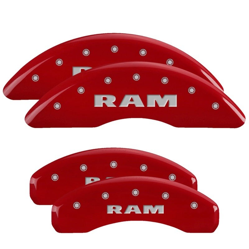 MGP 4 Caliper Covers for 2019-2024 RAM 1500 with Red Finish and Silver RAM Logo