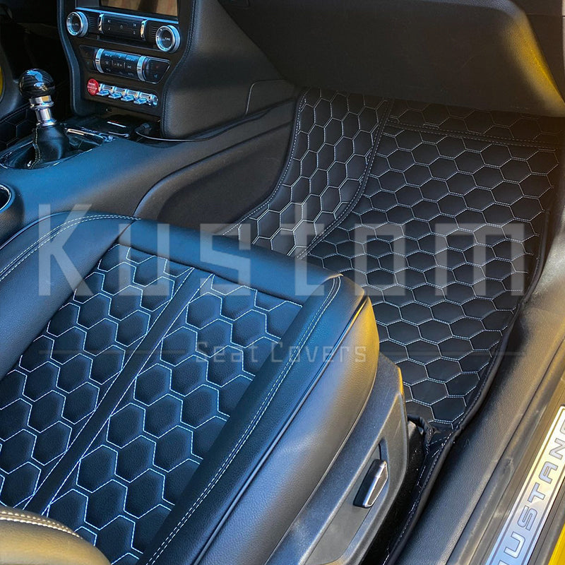 2015-Up Ford Mustang Premium Honeycomb Leather Floor Mat Liners