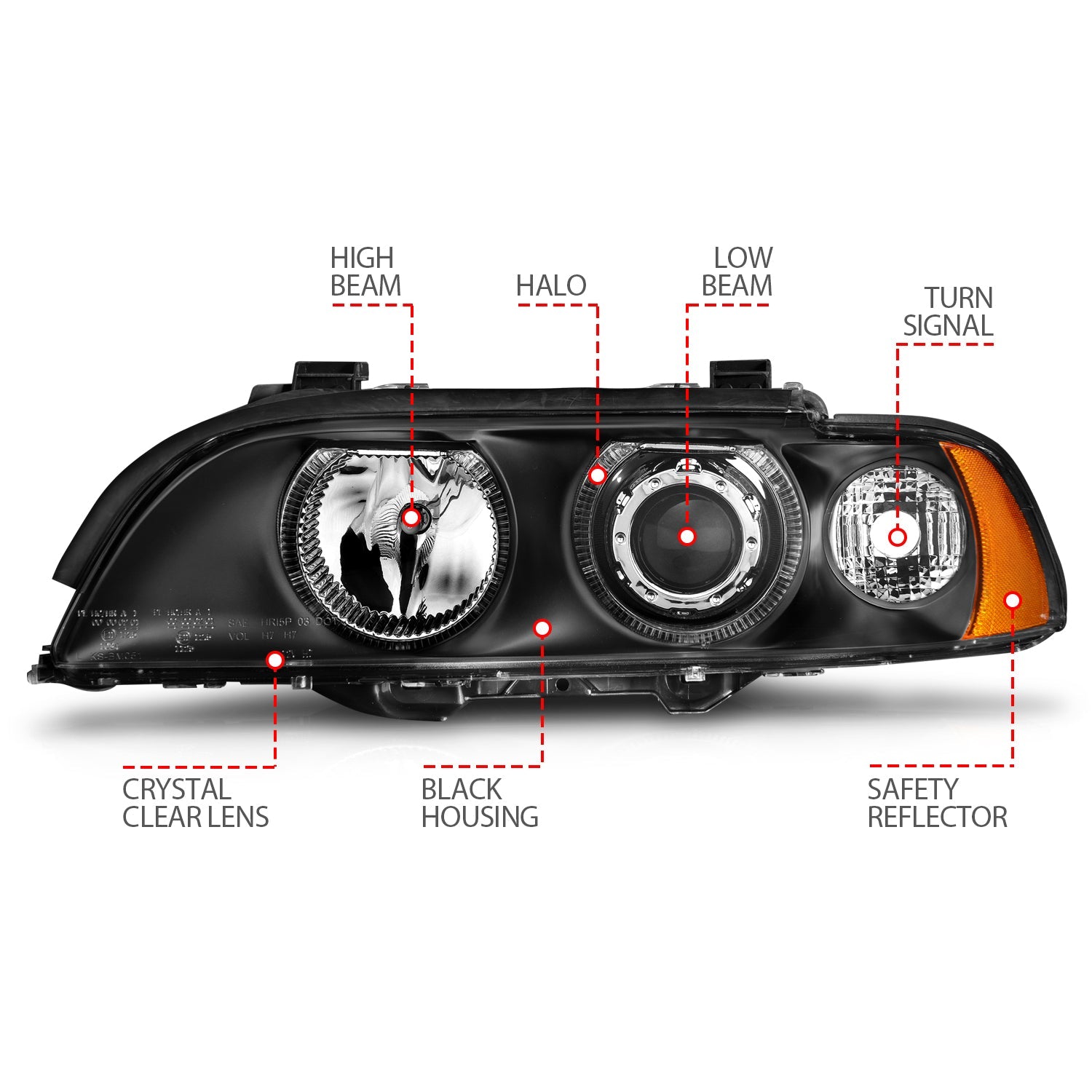 BMW 5 SERIES E39 97-00 PROJECTOR HALO HEADLIGHTS BLACK