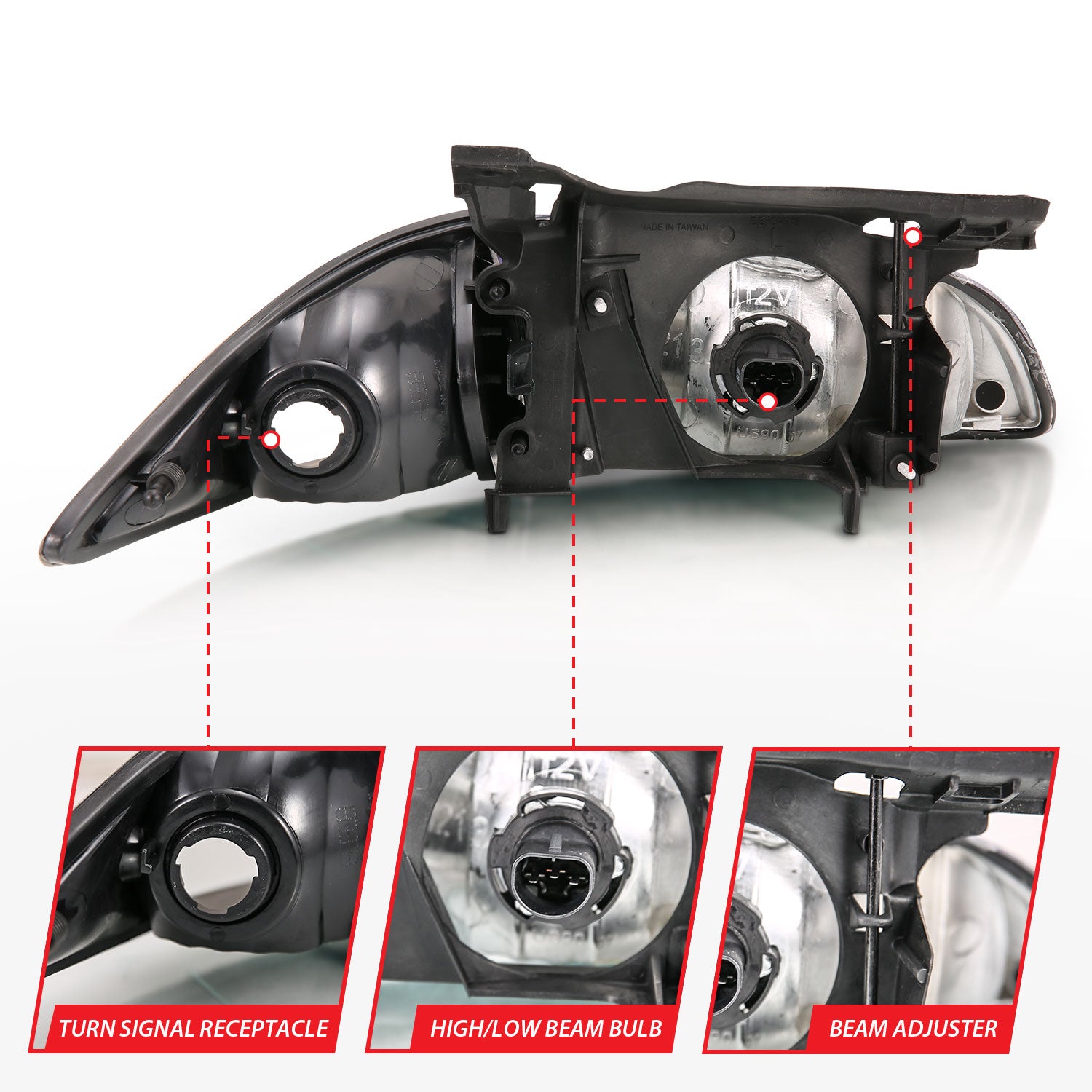 CHEVY CAVALIER 00-02 CRYSTAL HEADLIGHTS BLACK W/ CORNER LIGHT 2PC