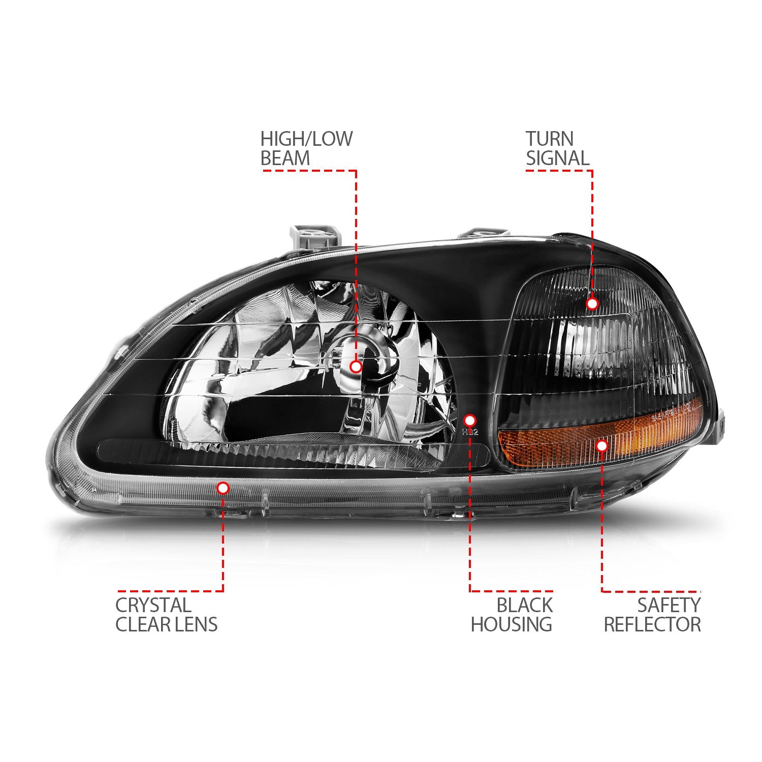 HONDA CIVIC 96-98 CRYSTAL HEADLIGHTS BLACK