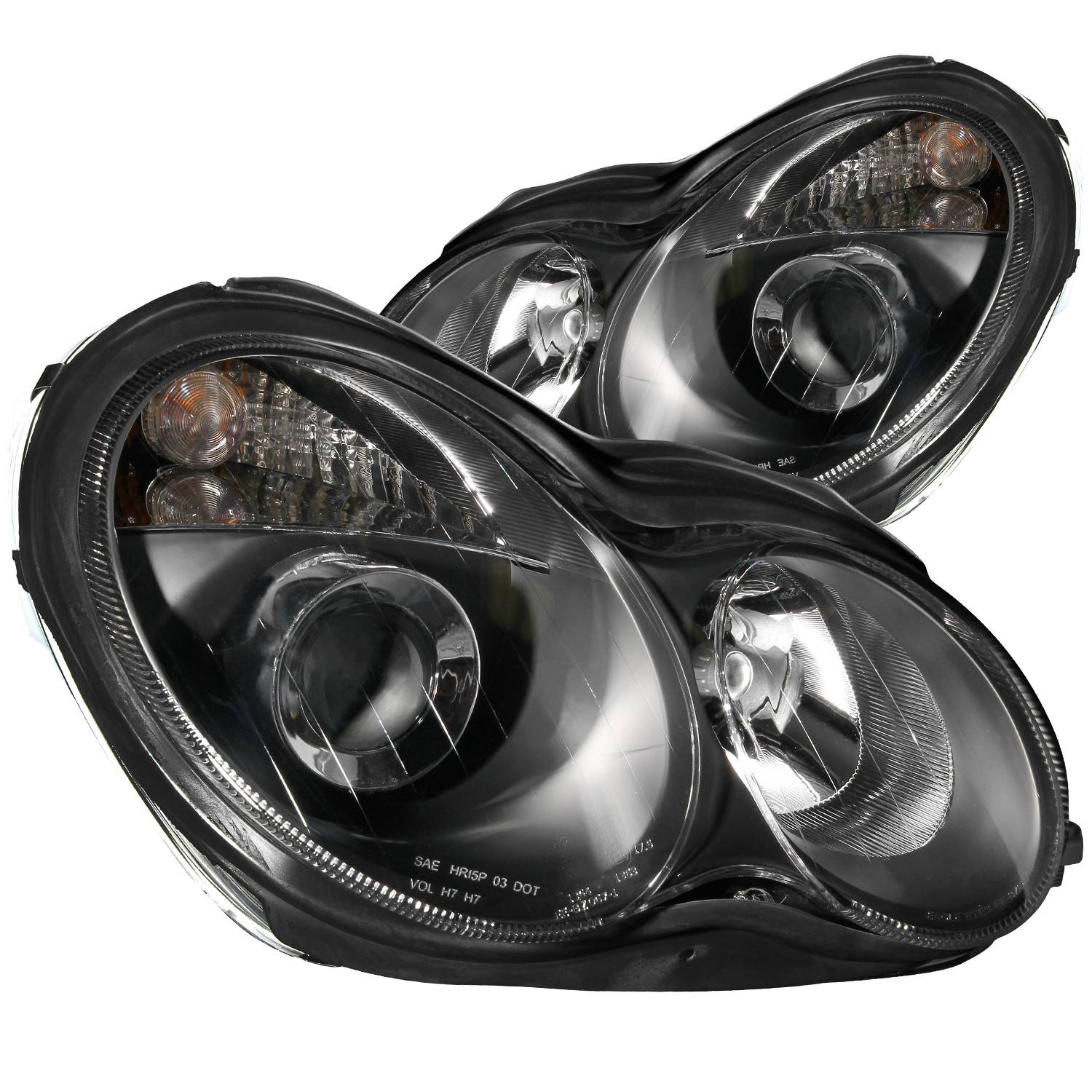 MBZ C CLASS W203 4DR C230/C240/C280/C320 01-07 PROJECTOR HEADLIGHTS BLACK CLEAR