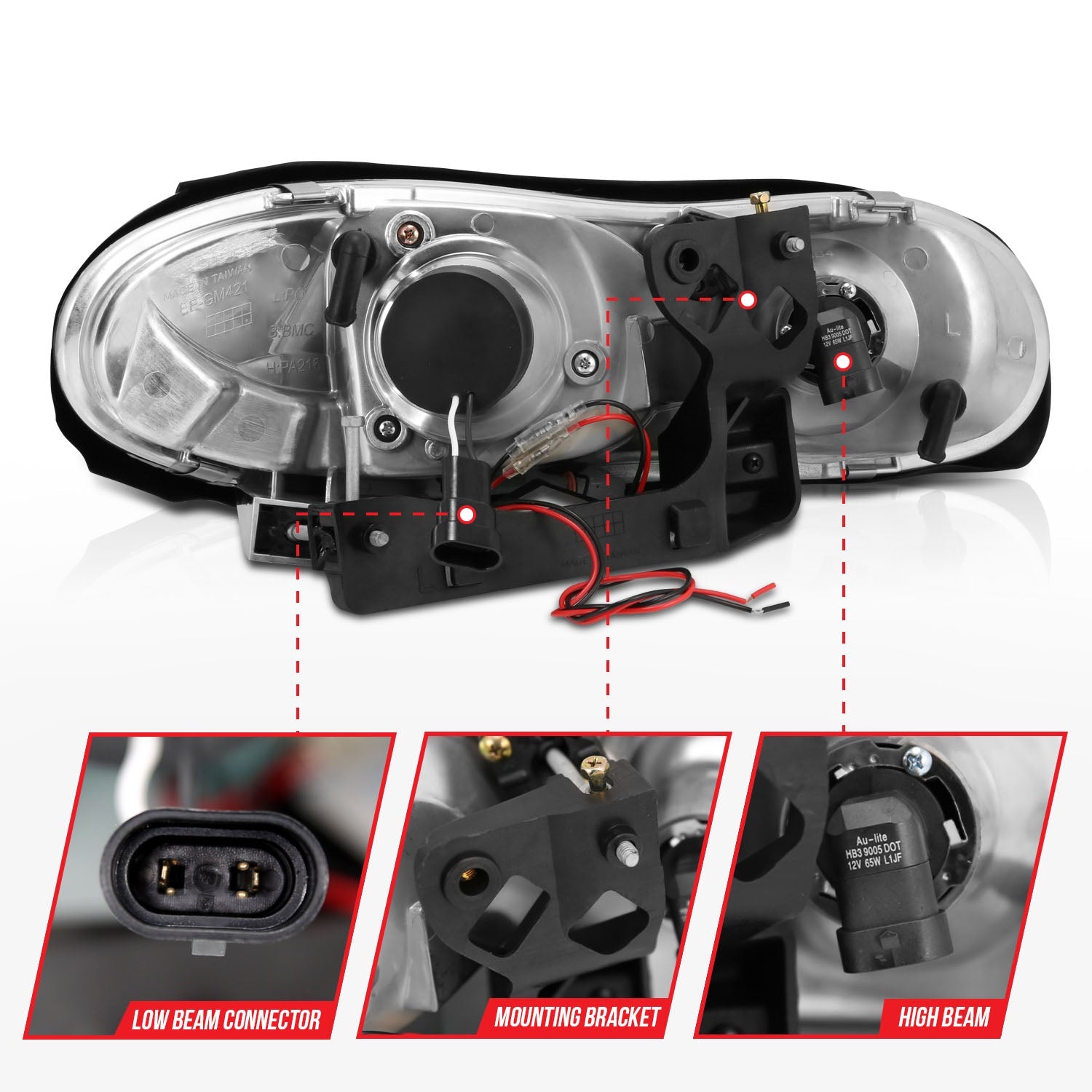 CHEVY CAMARO 98-02 PROJECTOR HALO HEADLIGHTS BLACK W/ RX HALO