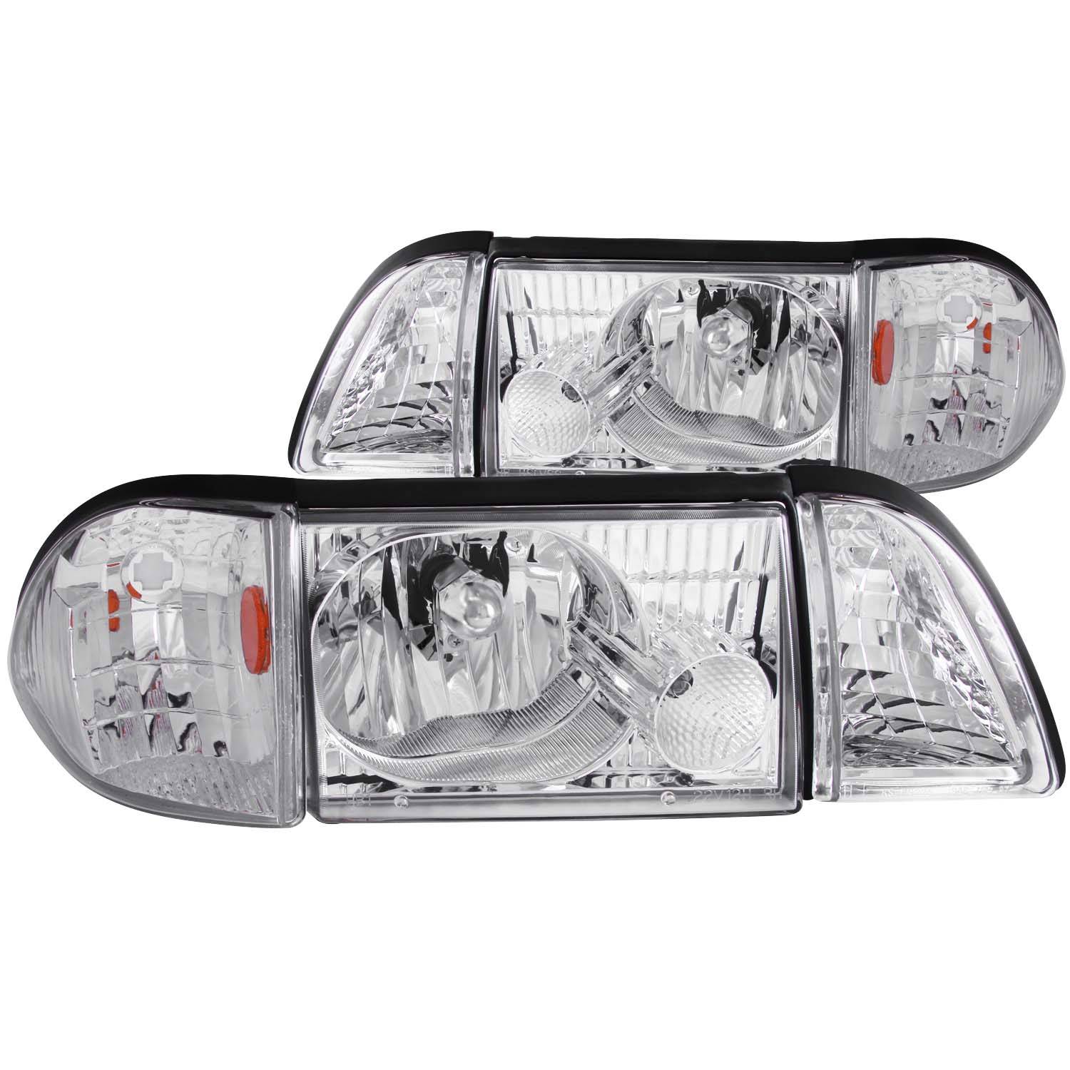 FORD MUSTANG 87-93 CRYSTAL HEADLIGHTS CHROME W/ CORNER & PARKING LIGHT 3PC