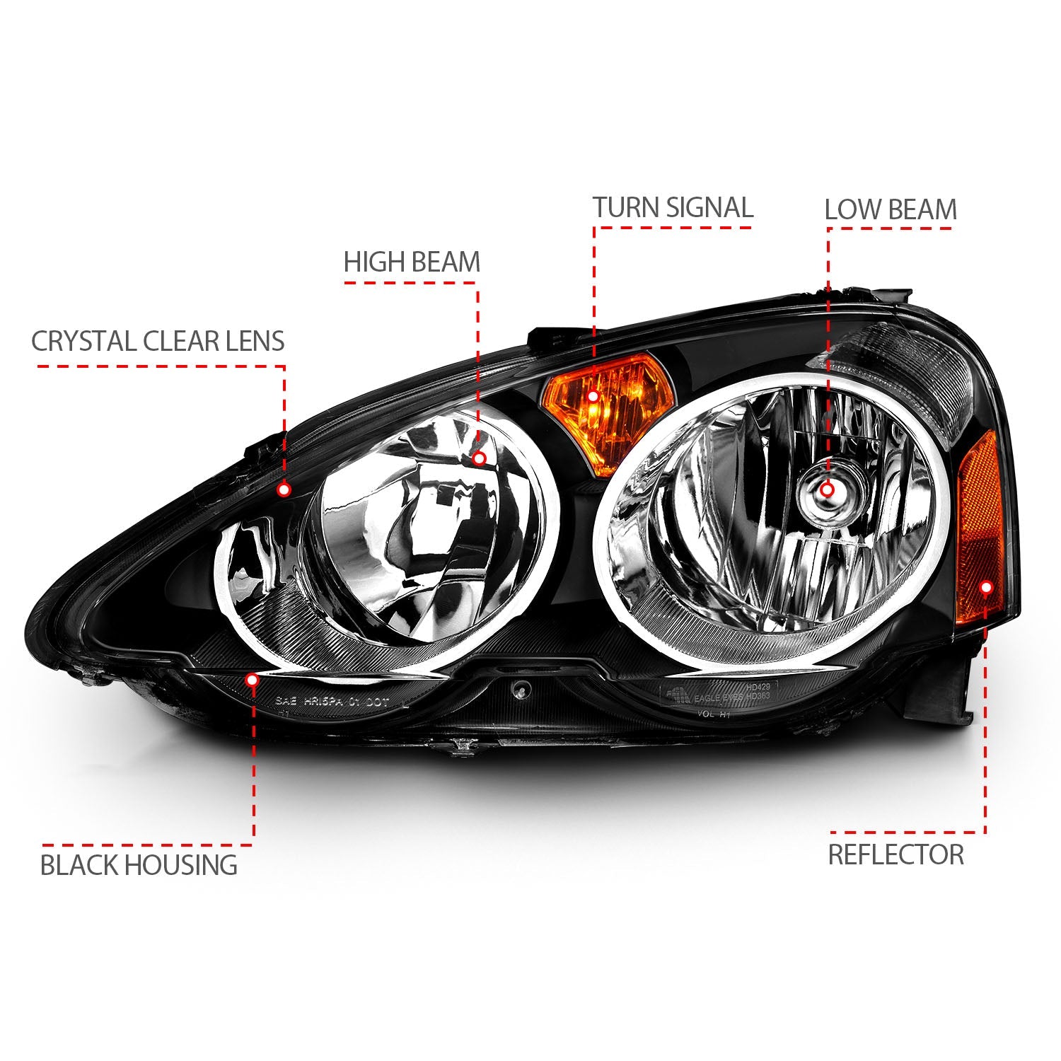 ACURA RSX 02-04 CRYSTAL HEADLIGHTS BLACK