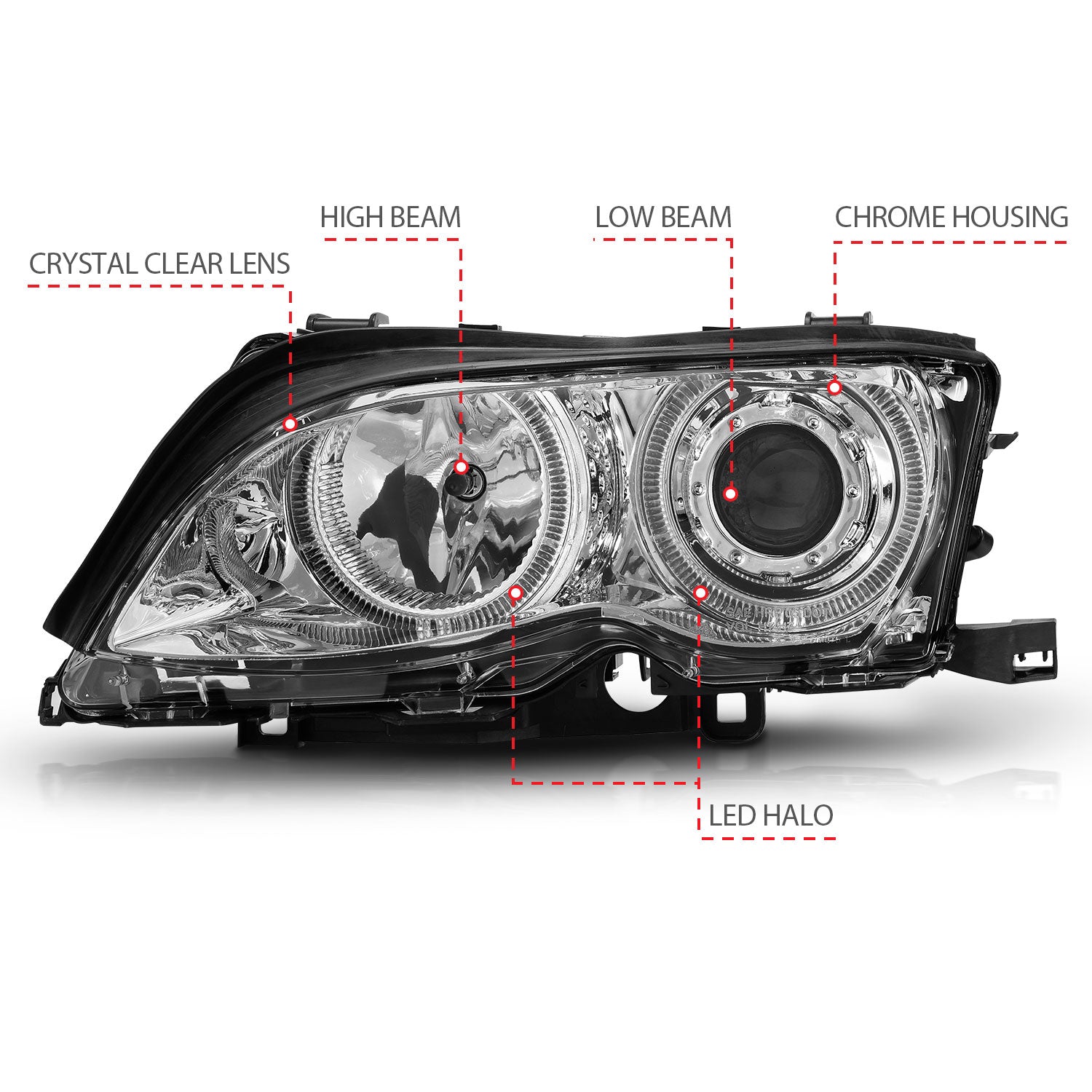 BMW 3 SERIES E46 02-05 4DR PROJECTOR HALO HEADLIGHTS CHROME