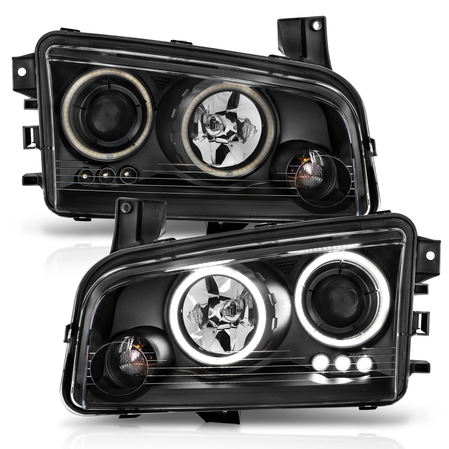 DODGE CHARGER 06-10 PROJECTOR HALO HEADLIGHTS BLACK W/ RX HALO (FOR HALOGEN MODELS ONLY)
