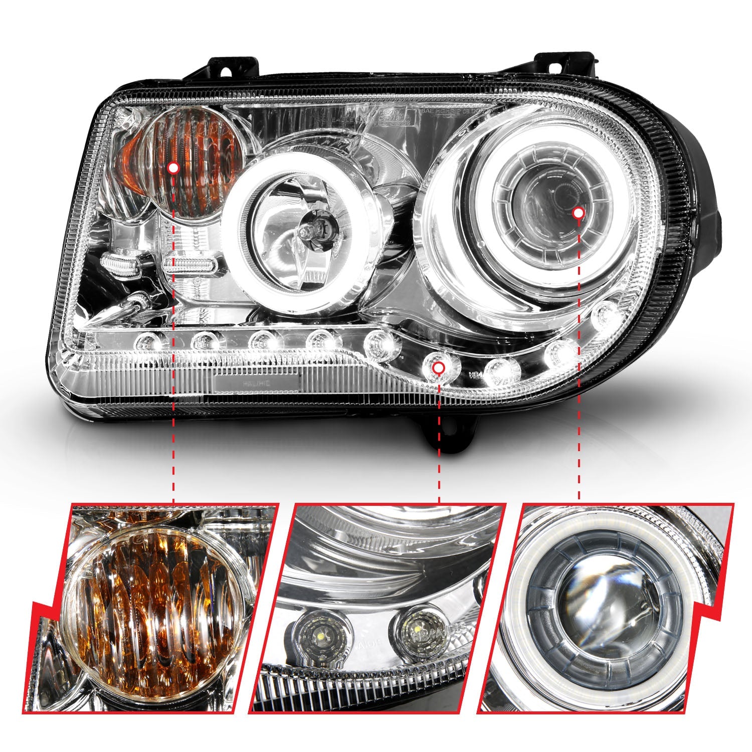 CHRYSLER 300C 05-10 PROJECTOR HALO HEADLIGHTS CHROME W/ RX HALO G2