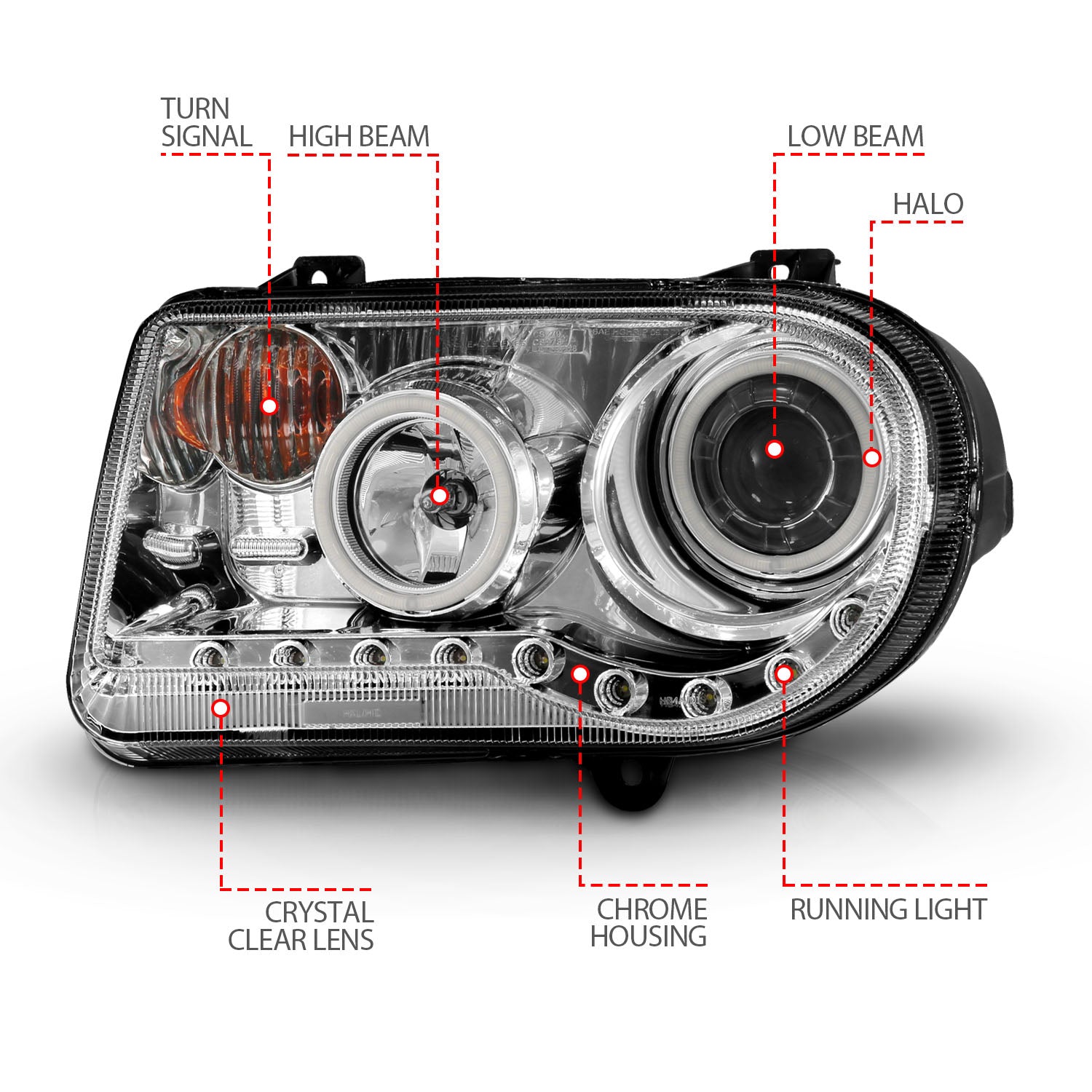 CHRYSLER 300C 05-10 PROJECTOR HALO HEADLIGHTS CHROME W/ RX HALO G2