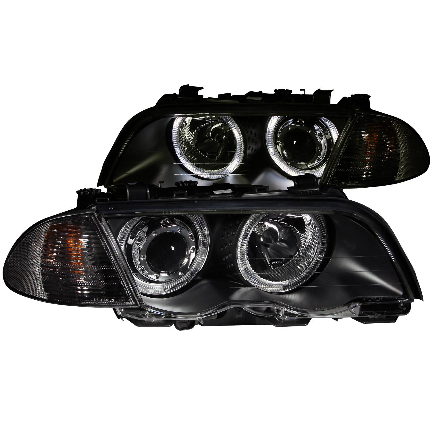 BMW 3 SERIES E46 99-01 4DR PROJECTOR HALO HEADLIGHTS BLACK W/ CORNER LIGHT 2PC