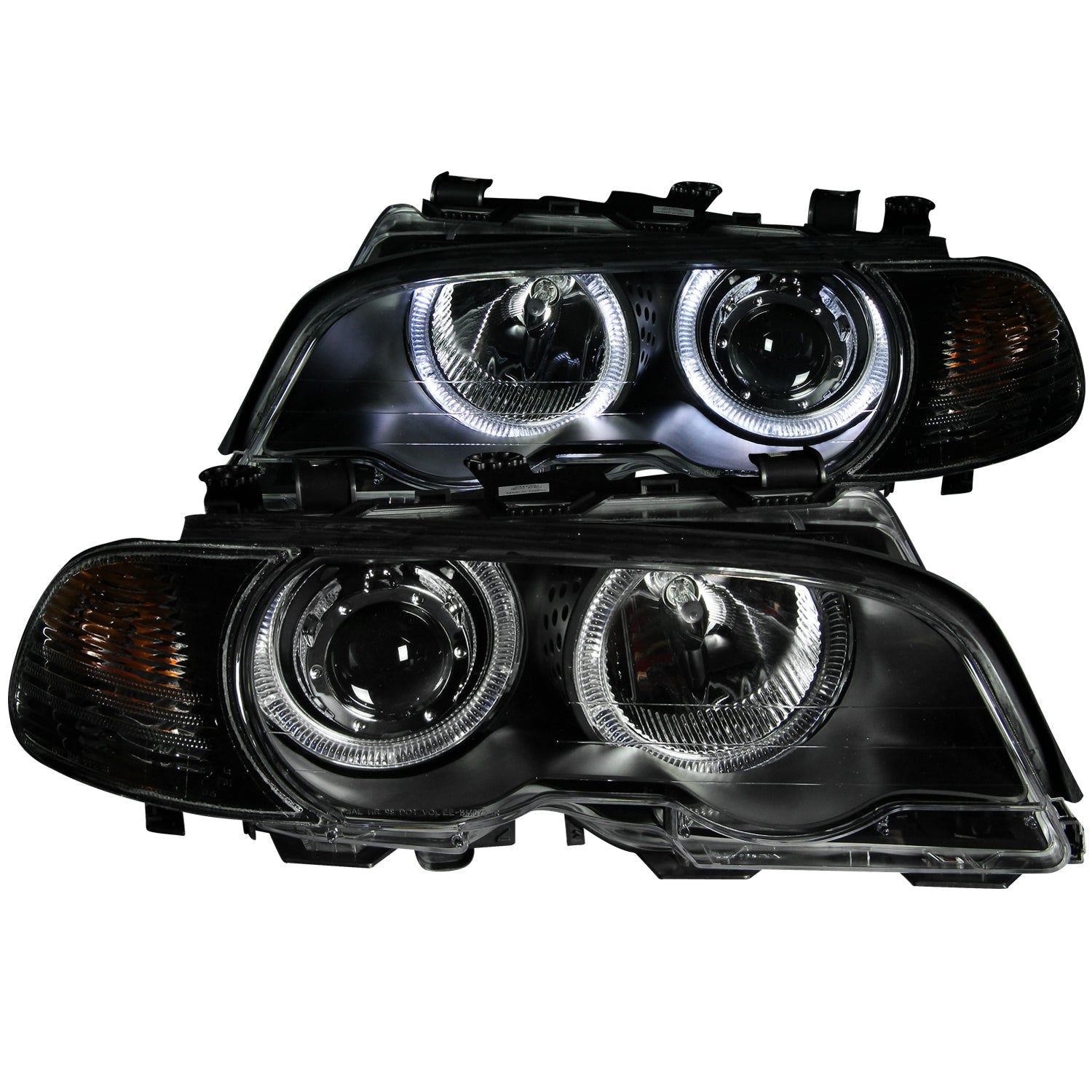 BMW 3 SERIES E46 2DR 00-03 / M3 01-04 PROJECTOR HALO HEADLIGHTS BLACK W/ CORNER LIGHTS 2PC (FOR HALOGEN MODELS ONLY)