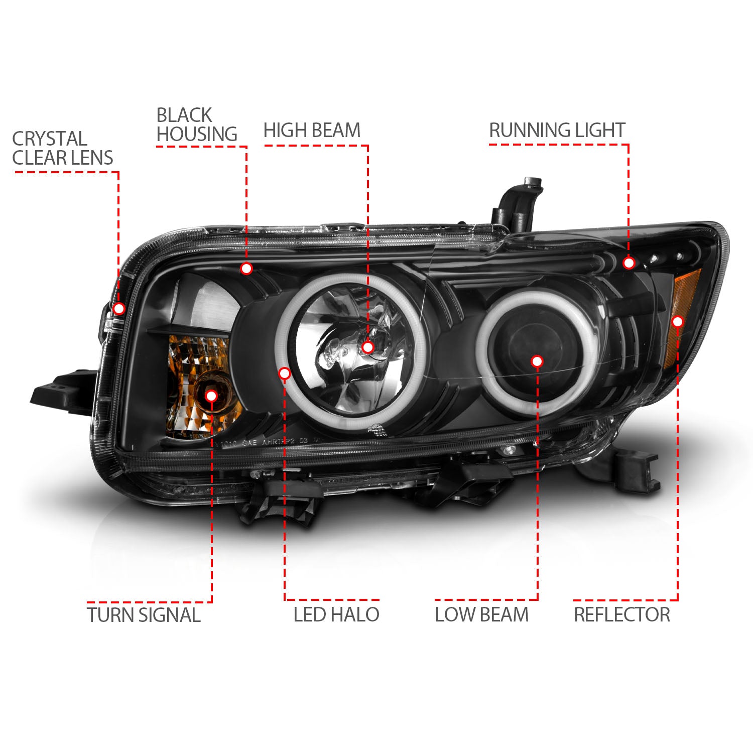 SCION XB 08-10 PROJECTOR HEADLIGHTS BLACK W/ RX HALO