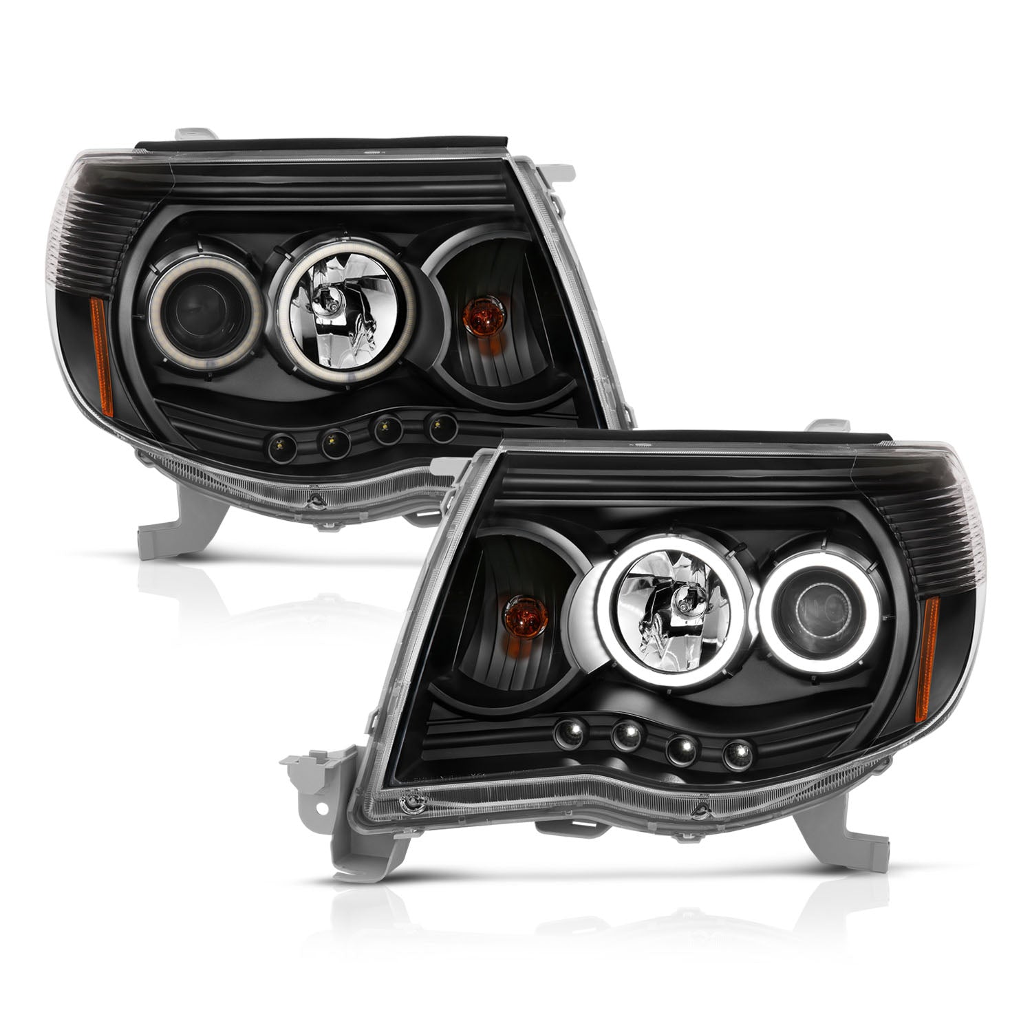 TOYOTA TACOMA 05-11 PROJECTOR HEADLIGHTS BLACK CLEAR W/ RX HALO
