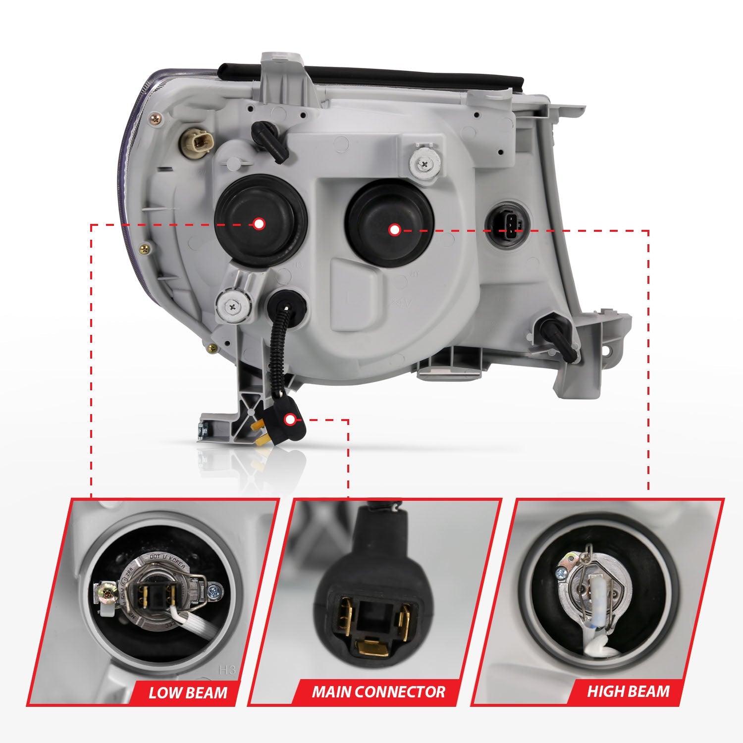 TOYOTA TACOMA 05-11 PROJECTOR HEADLIGHTS BLACK CLEAR W/ RX HALO