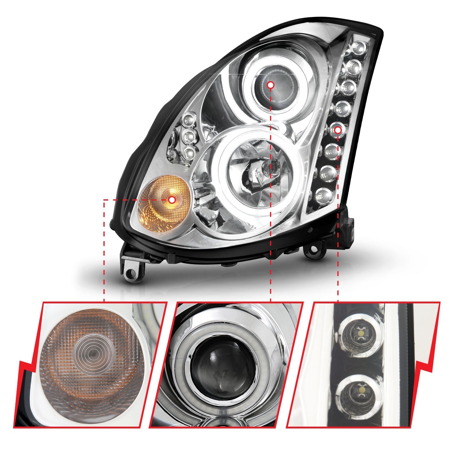 INFINITI G35 03-07 2DR PROJECTOR HEADLIGHTS CHROME W/ RX HALO (FOR HID, HID KIT NOT INCLUDED)