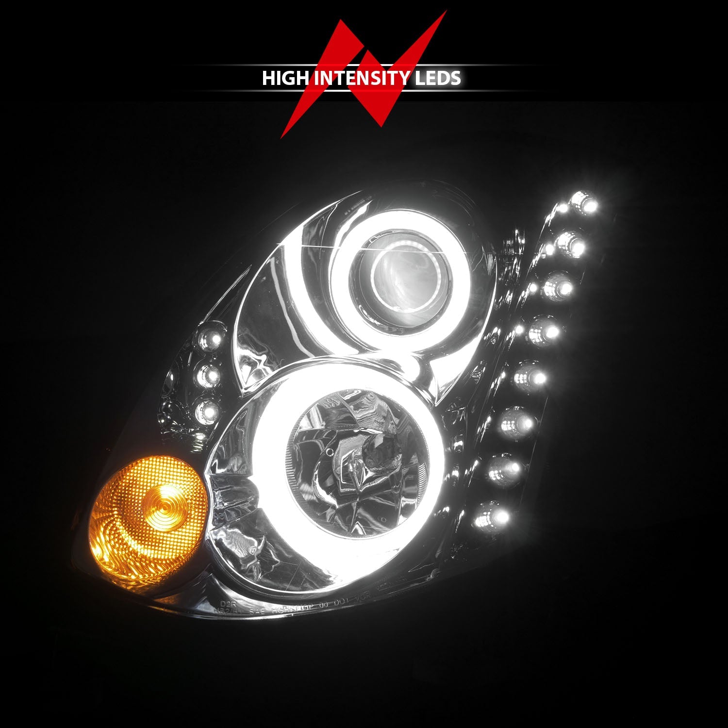 INFINITI G35 03-07 2DR PROJECTOR HEADLIGHTS CHROME W/ RX HALO (FOR HID, HID KIT NOT INCLUDED)