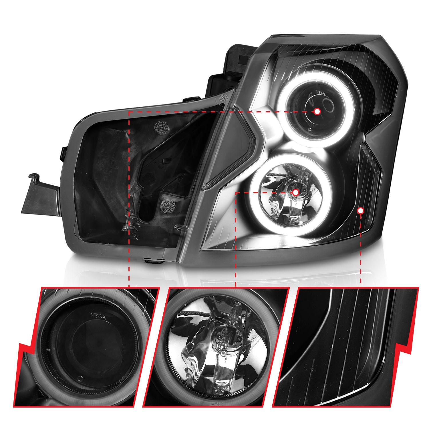 CADILLAC CTS 03-07 PROJECTOR HEADLIGHTS BLACK W/ RX HALO